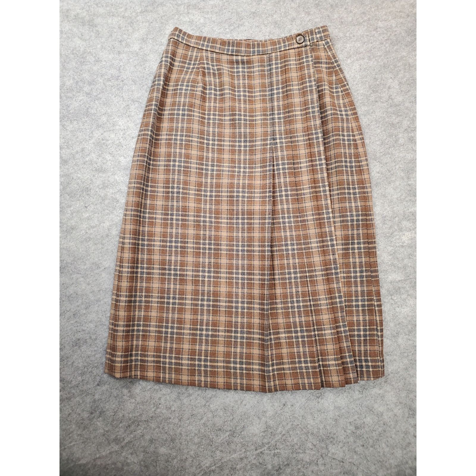 Other Vintage Women's Small Tan & Gray Plaid Wool Wrap Skirt Size 26" / US 2 / IT 38 - 1 Thumbnail