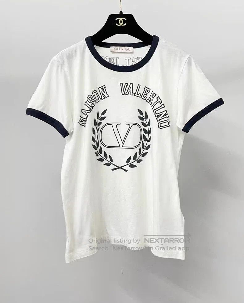 Valentino Valentino White letter-print T-shirt short-sleeved top Size L / US 10 / IT 46 - 1 Thumbnail
