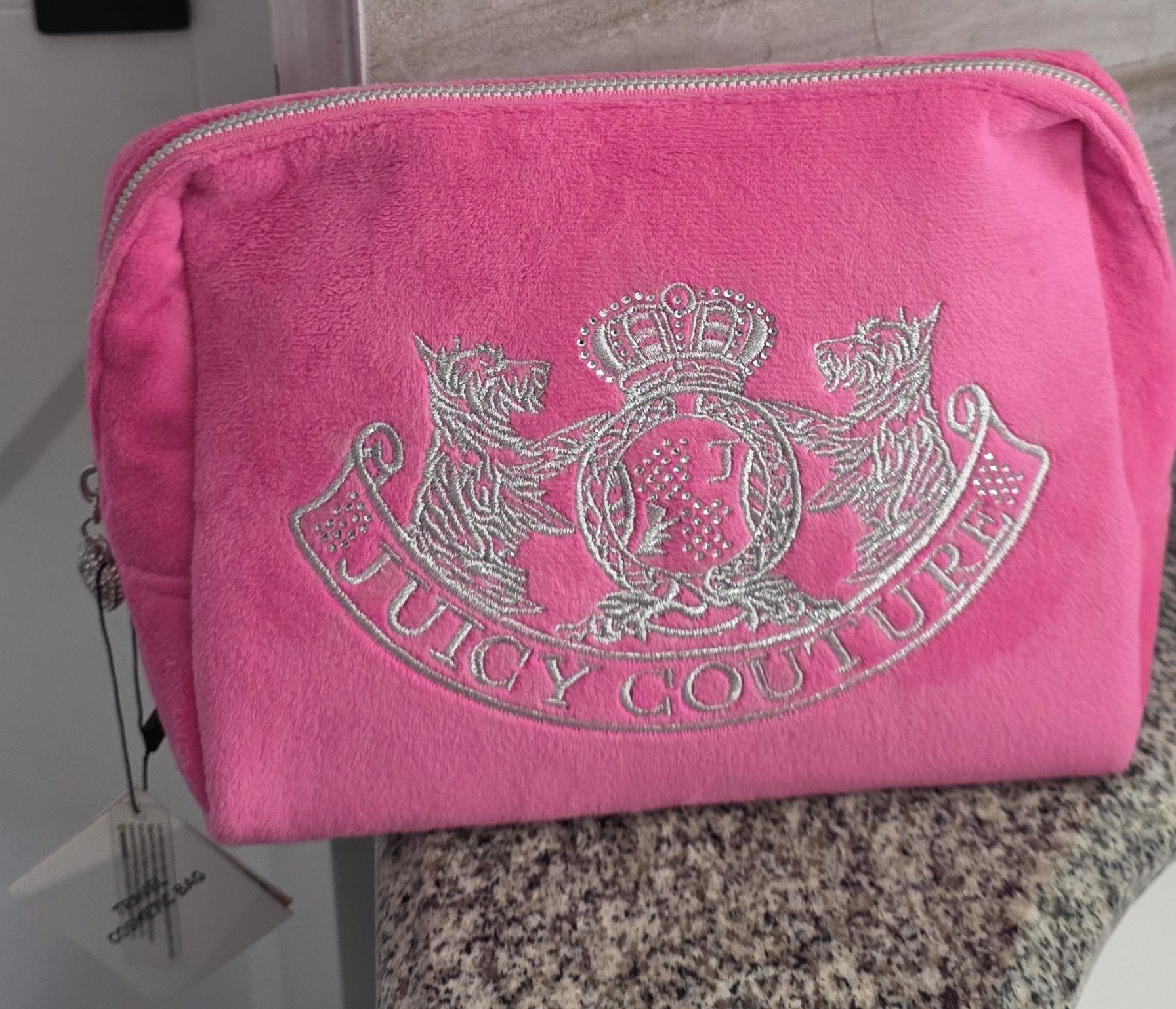 Juicy Couture NWT Juicy Couture Pink Rhinestone Velour Cosmetic Travel Bag Size ONE SIZE - 1 Thumbnail