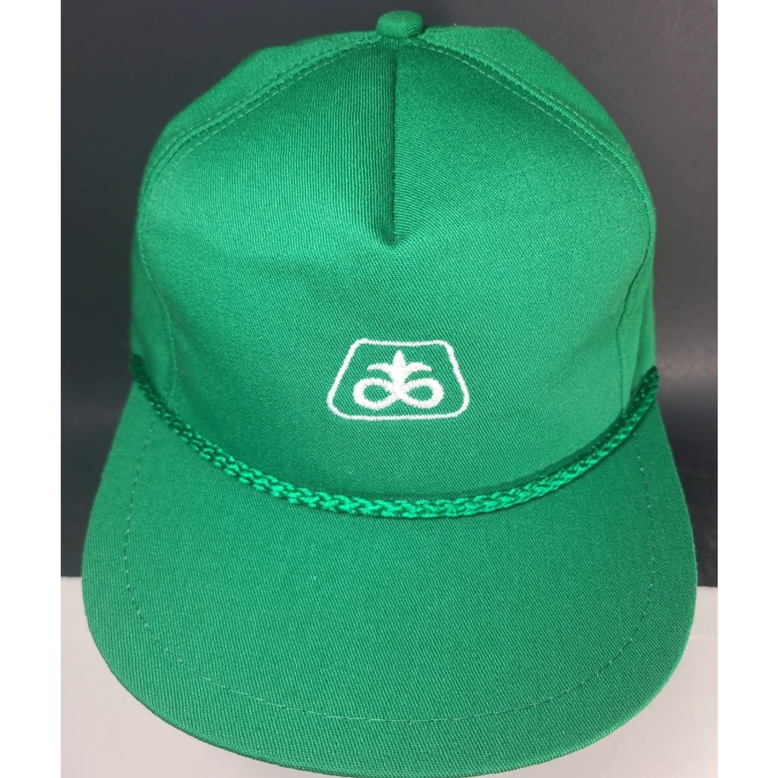 J Brand VINTAGE PIONEER SEED Hat Cap K Brand Farmer Trucker Rope Leather Strap USA Baseball Cap Adjustable Green 1990s Mens Size ONE SIZE - 3 Thumbnail