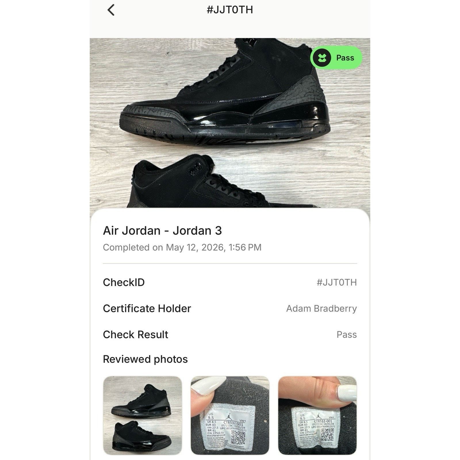 Jordan Brand Air Jordan 3 Retro Black Cat 2025 - Size 9.5 Size US 9.5 / EU 42-43 - 8 Thumbnail