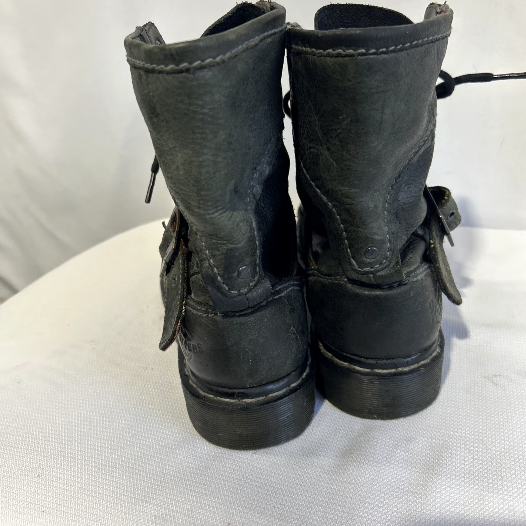 Dr. Martens VINTAGE Dr. Martens Triumph Moto Buckle Boots Combat Army Dark Leather Unisex Adults Dark Green 12 Boots Mens Women Size US 12 / EU 45 - 3 Thumbnail