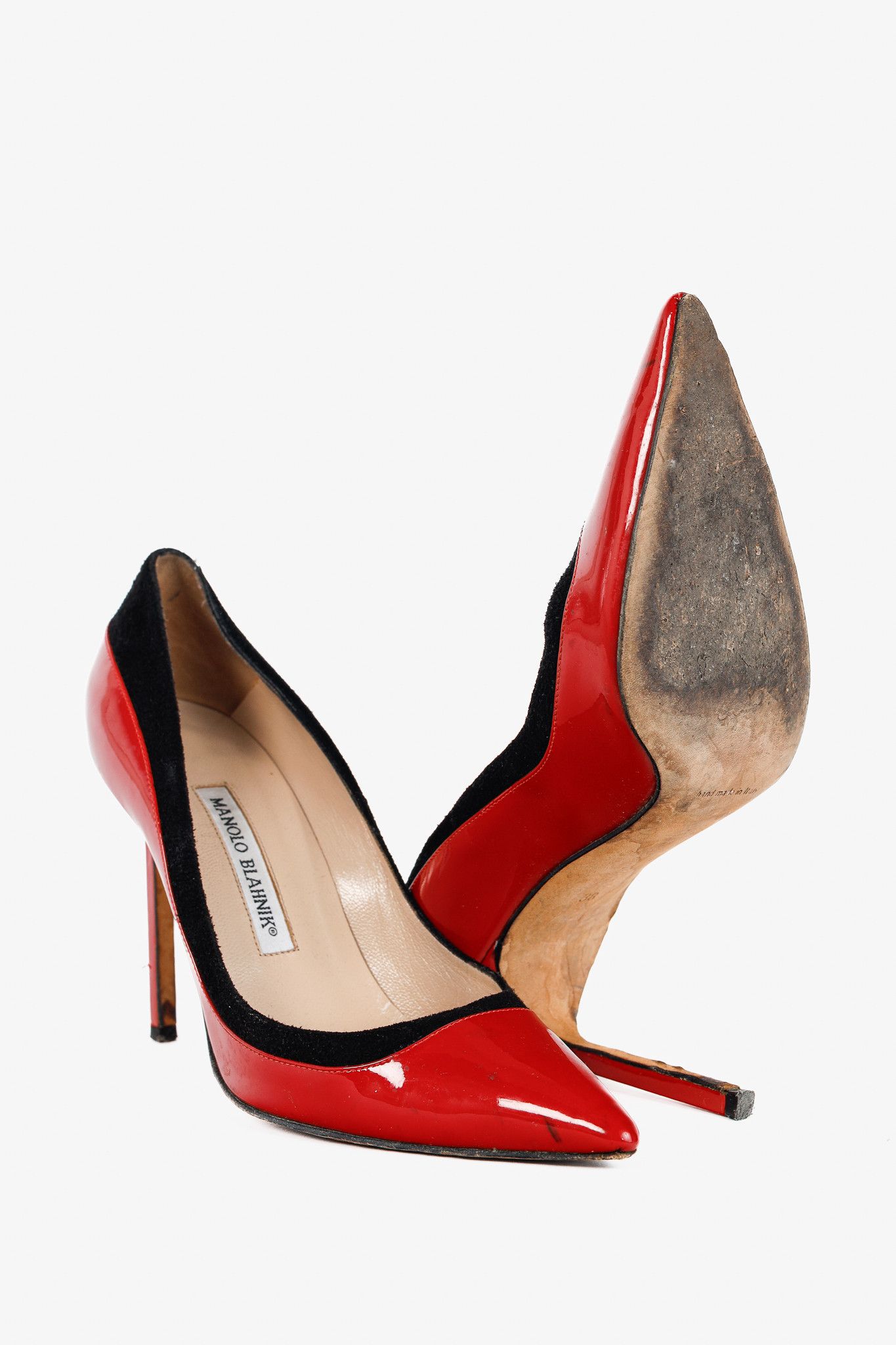 Manolo Blahnik Manolo Blahnik Pretati Red Patent & Suede Pumps Size US 7.5 / IT 37.5 - 4 Thumbnail