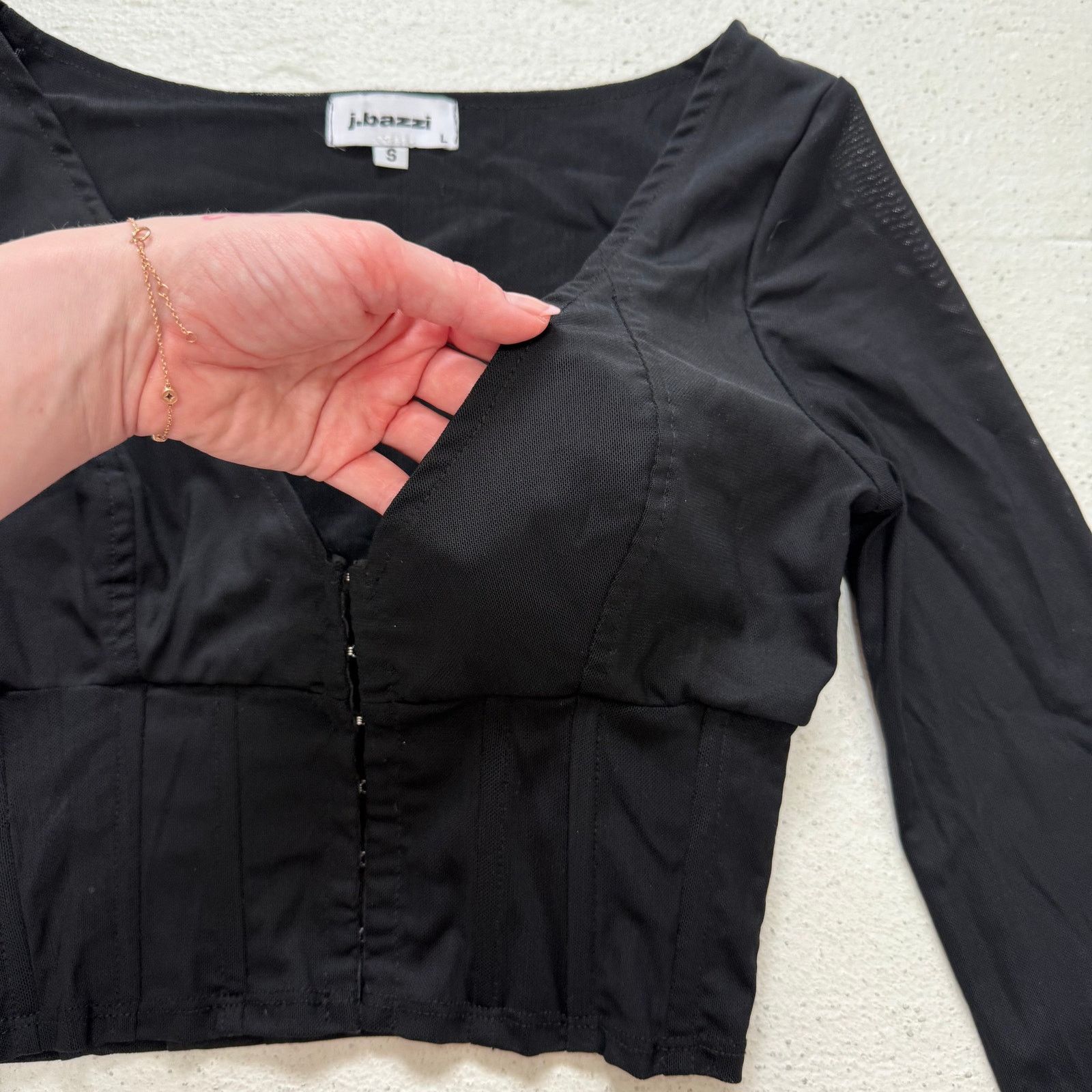 Other J.Bazzi Black Mesh Corset Bustier Long Sleeve Crop Top Small Size S / US 4 / IT 40 - 4 Thumbnail