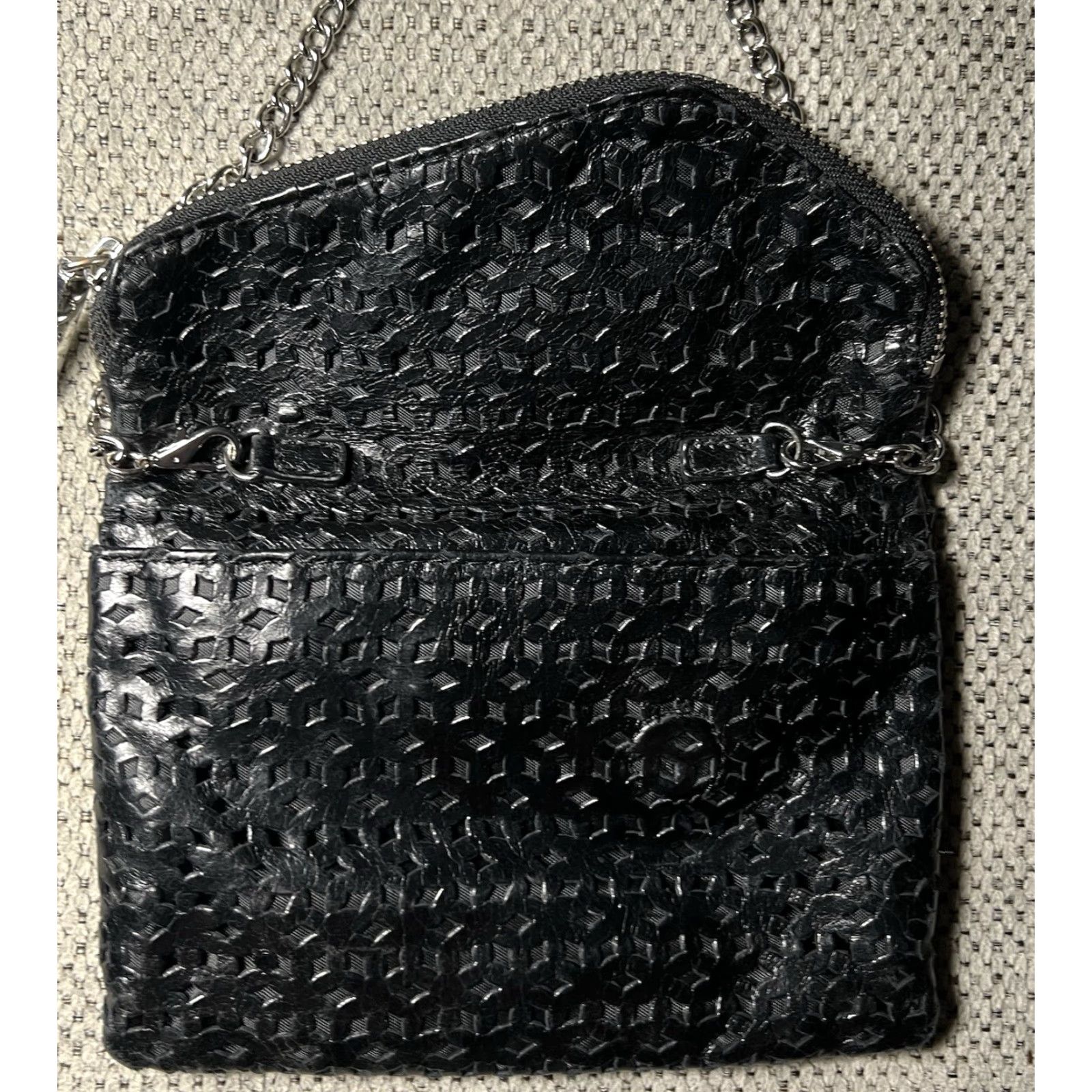 Vintage Hobo Crossbody Bag Small Black Leather Removable Chain Strap Clutch Folded Size ONE SIZE - 3 Thumbnail