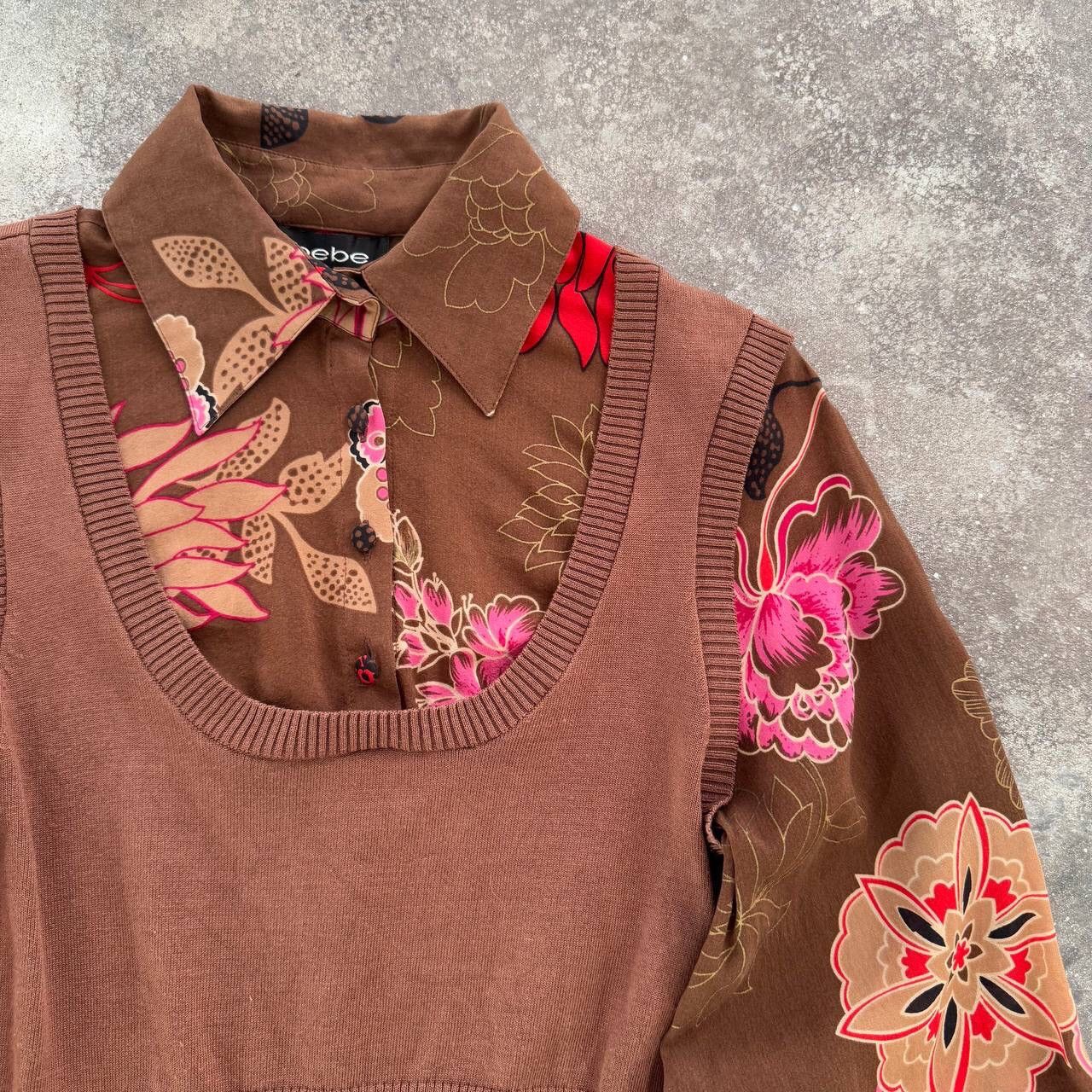 Bebe × Japanese Brand BEBE Y2K Havana Printed Long Sleeve Silk Top Size S / US 4 / IT 40 - 5 Thumbnail
