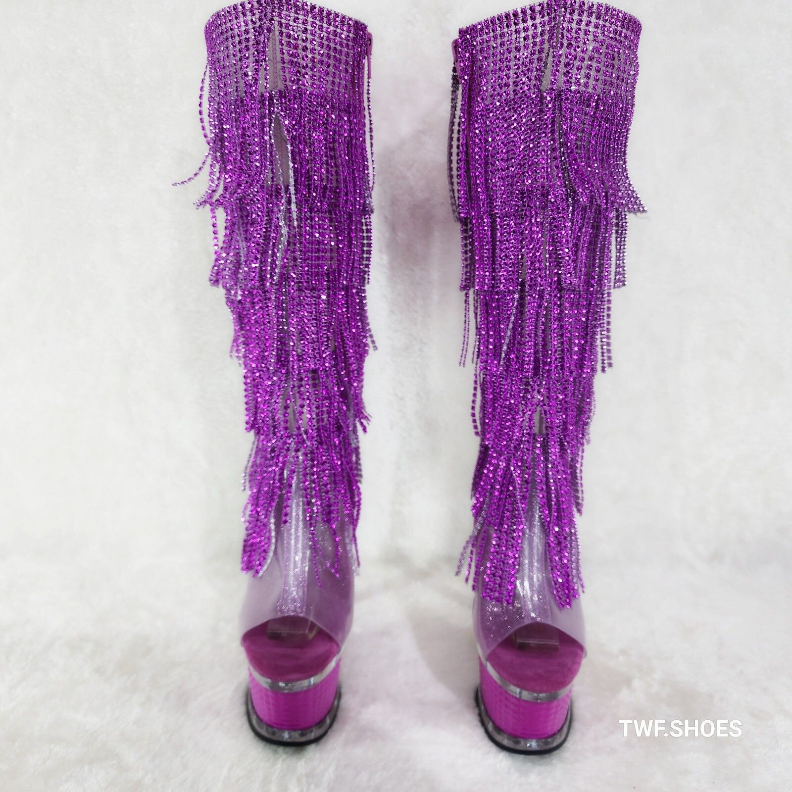 Other Illusion Fuchsia Pink Textured Platform Fringe High Heel Ope Size US 11 / IT 41 - 7 Thumbnail