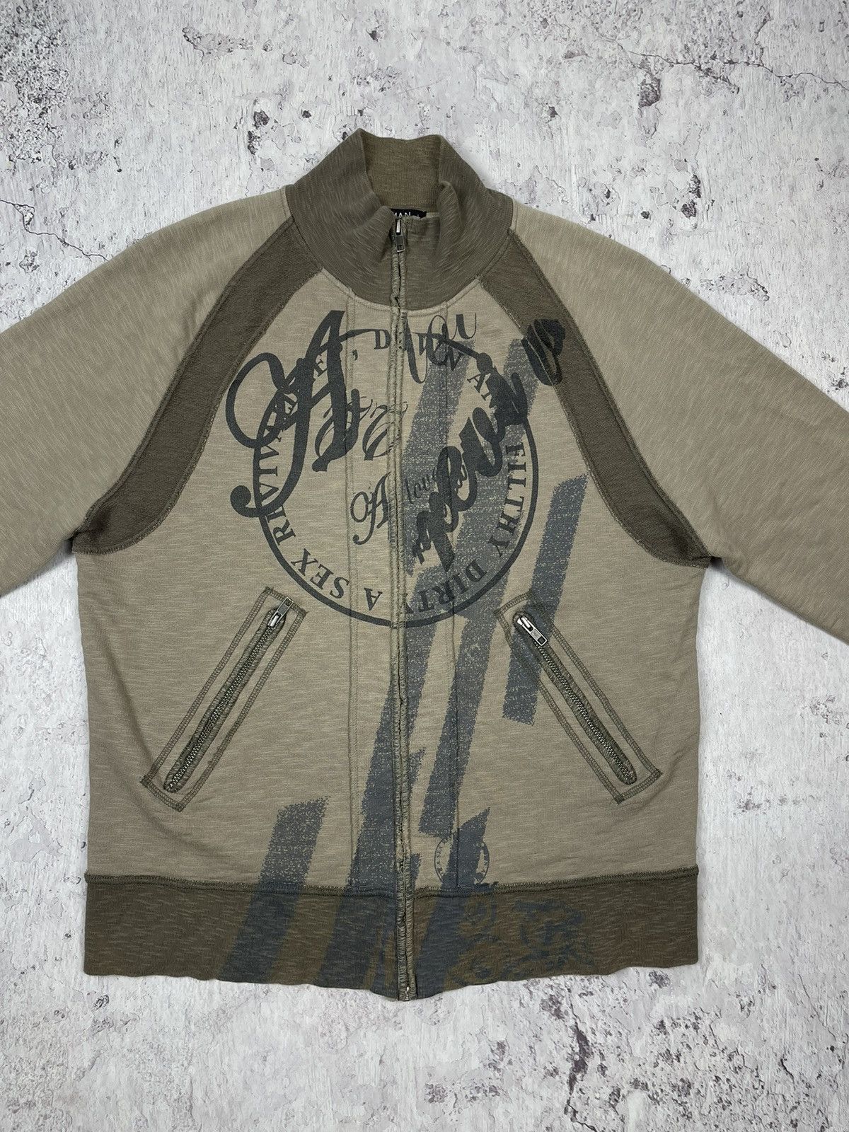 Japanese Brand × Vintage Vintage Y2K Men’s TopMan Dirty A Sex Brown Zip Hoodie Size US L / EU 52-54 / 3 - 3 Thumbnail