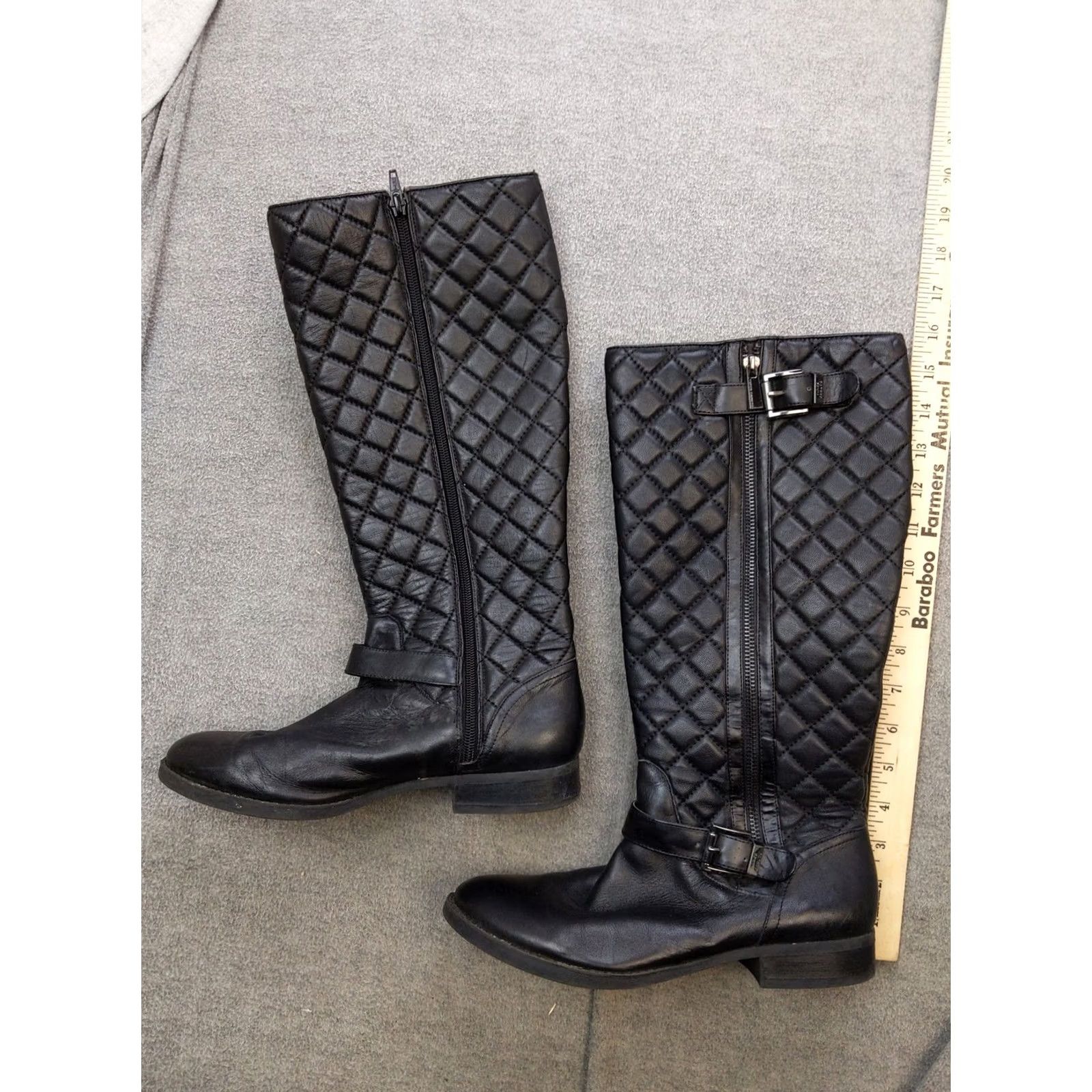 Vince Camuto Vince Camuto Womens Boots Knee High Leather Black Knit Quilted Buckle Side Zip 9M 39 Size US 9 / IT 39 - 2 Thumbnail