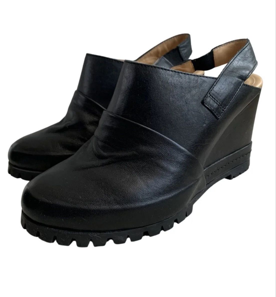 MM6 Black Leather Mules