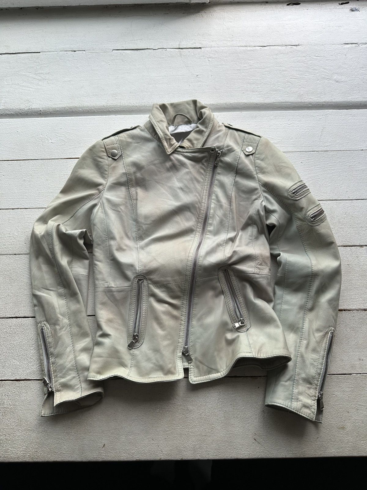 🚨Y2K RICK OWENS TYPE DIRTY SLIM FIT ZIP LEATHER JACKET