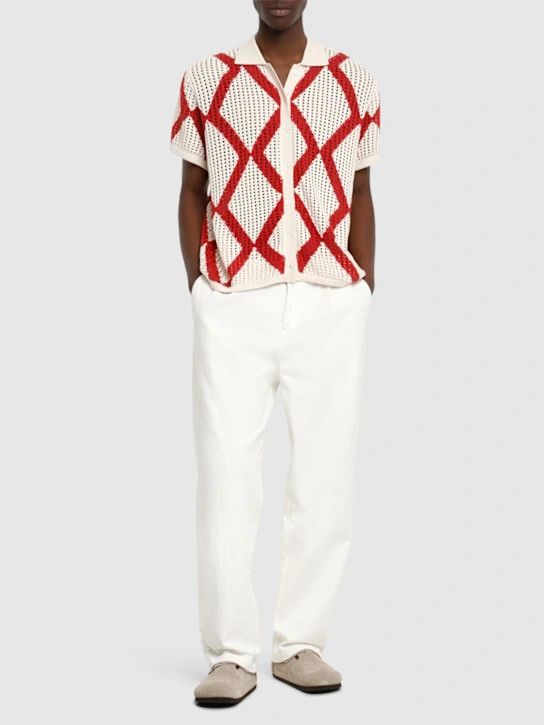 HARAGO o1lsvrm0425 Diamond Crochet Cotton S/S shirt in Beige Size US L / EU 52-54 / 3 - 3 Thumbnail