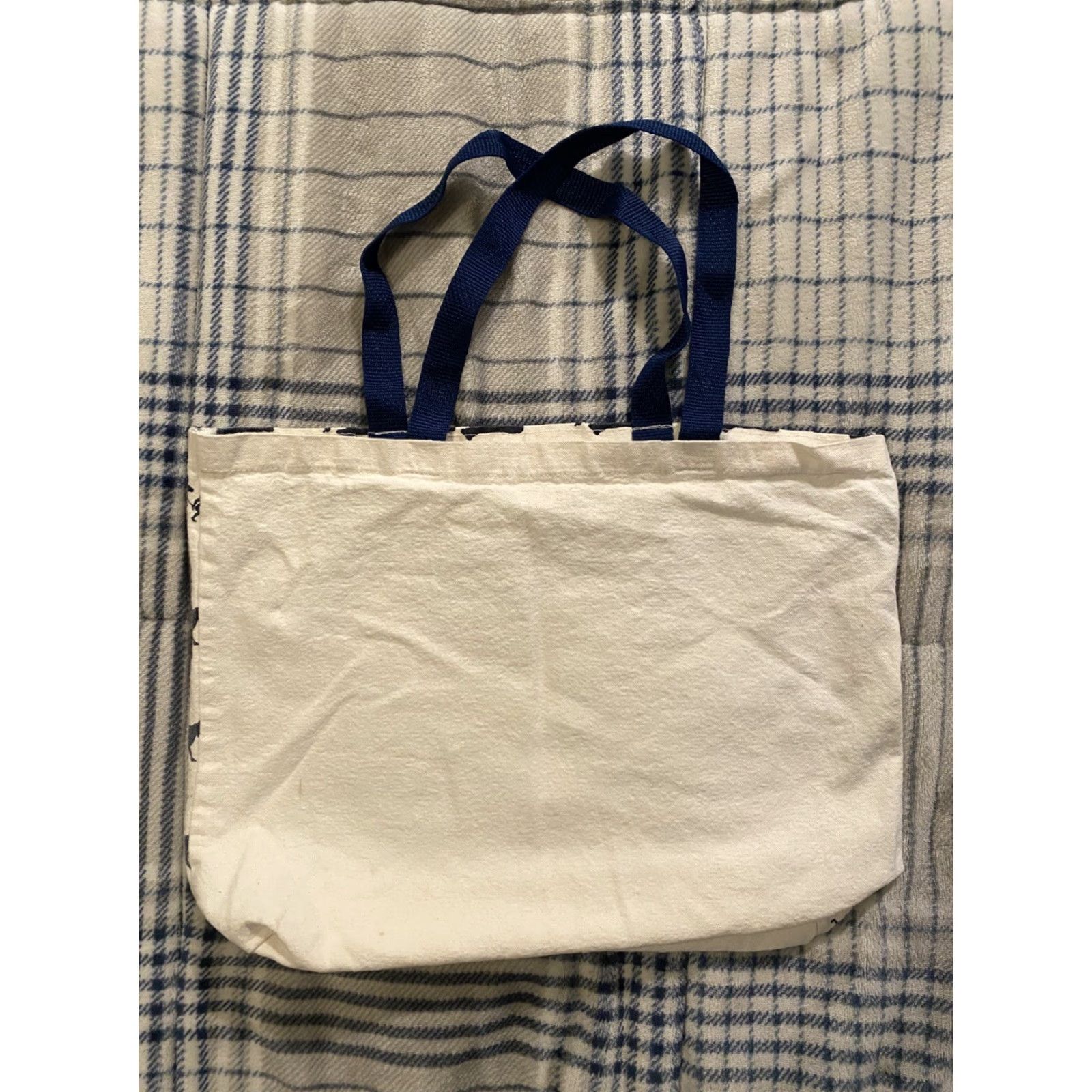 Bell VINTAGE Cotton Tote Bag Purse Ivory Navy Print Bell Ice Cream Blue 1980s Tote & Shopper Womens Men?? Size ONE SIZE - 3 Thumbnail