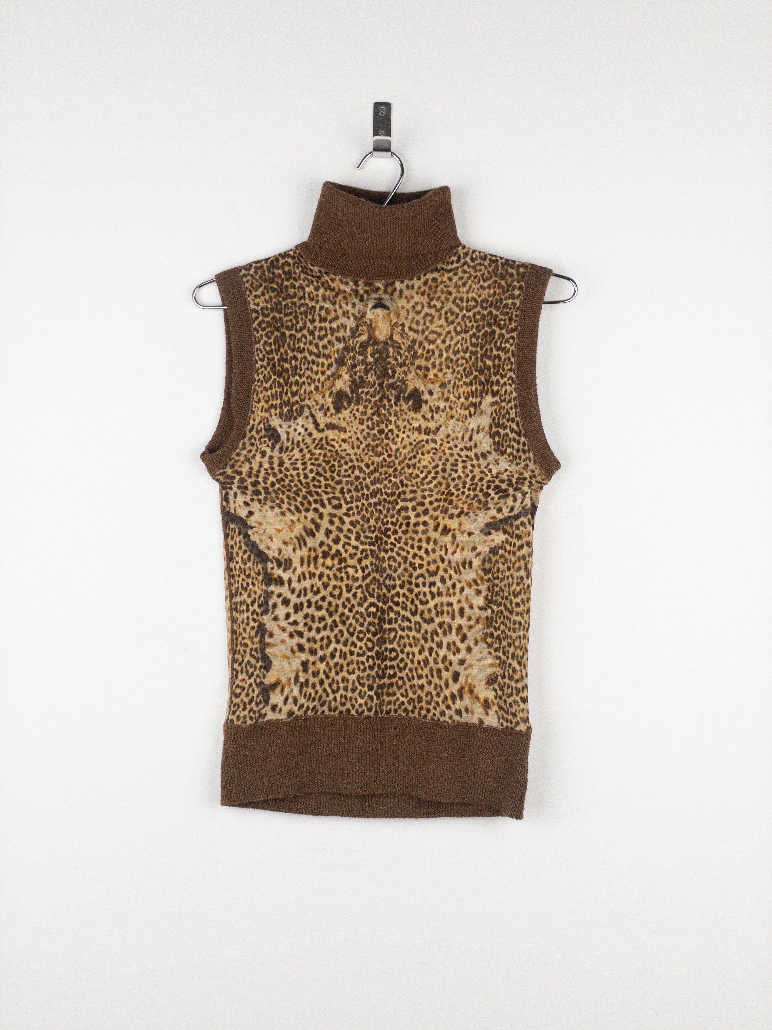 Jean Paul Gaultier AW98 Leopard Knit Mesh Turtleneck Top