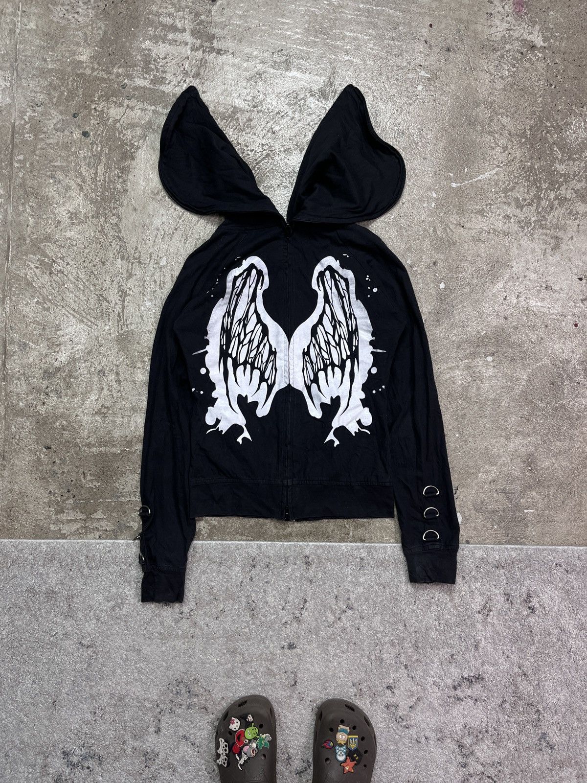Vintage EVIL FAIRYS Y2K AVANTGARDE DOUBLE HOODED ZIP HOODIE - № 1299 Size M / US 6-8 / IT 42-44 - 9 Thumbnail