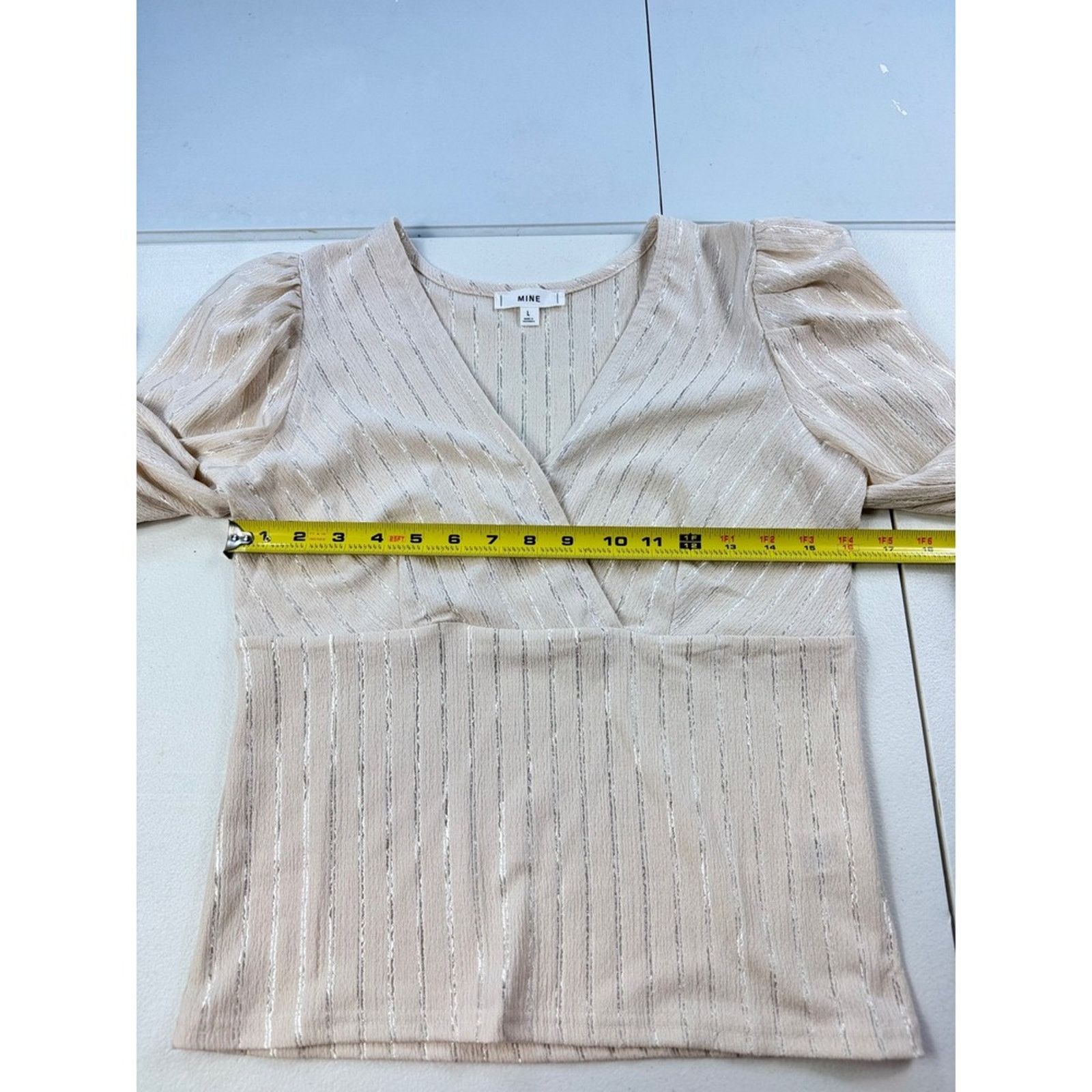 Other MINE Women's Size L Blouse Top‎ V-Neck Puff Sleeve Champag Size L / US 10 / IT 46 - 5 Thumbnail
