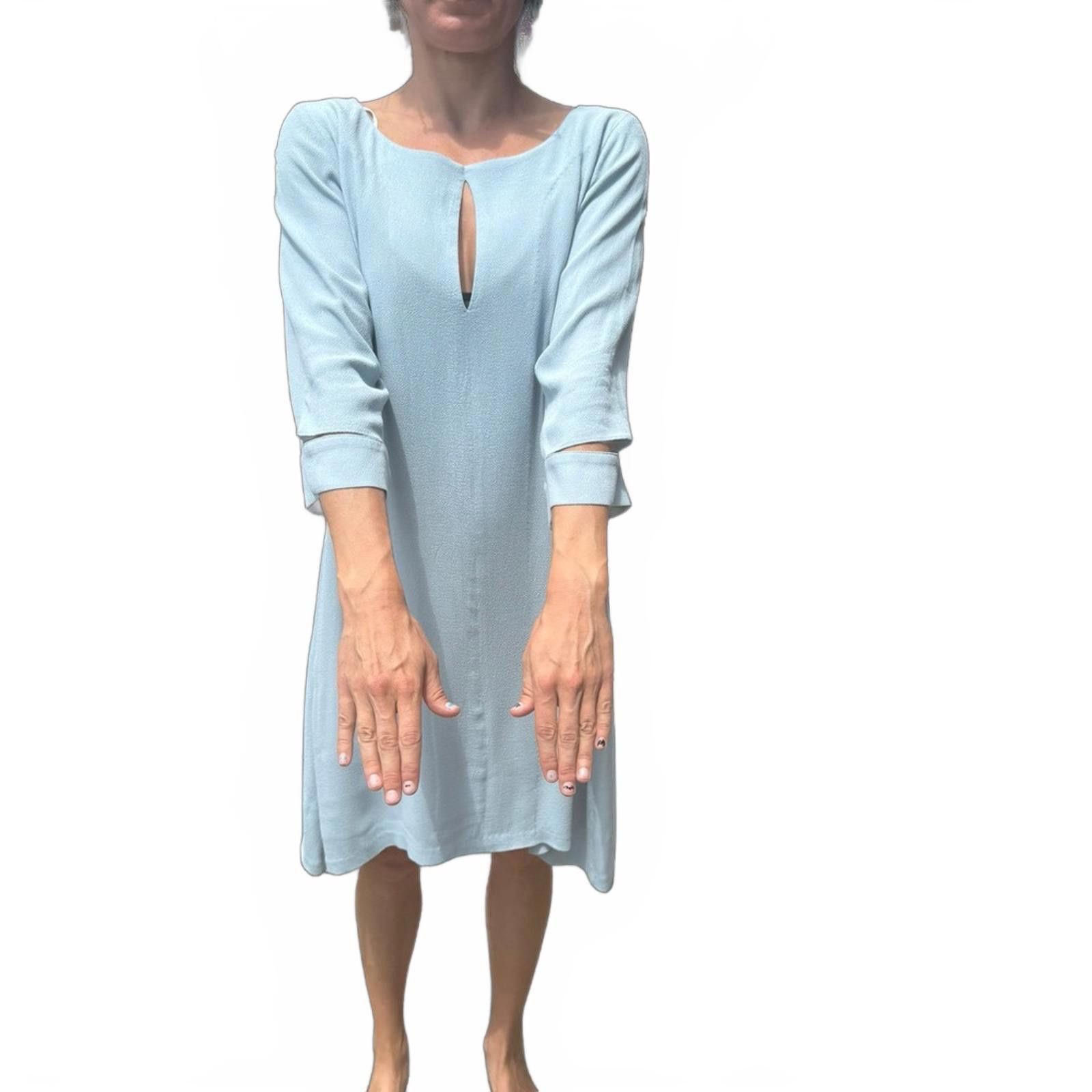 Designer Dorothy Schumacher Baby Blue Crepe Dress Sz M Size XS / US 0-2 / IT 36-38 - 6 Thumbnail