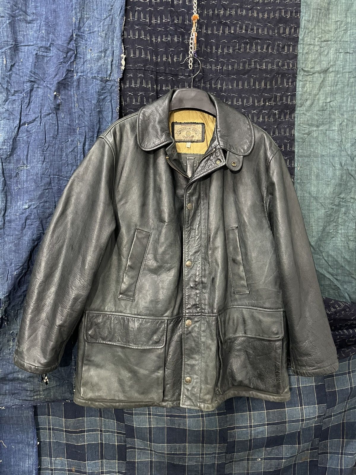 Armani Rare Leather Jacket Vtg 80s Armani Jeans julius dior Size US L / EU 52-54 / 3 - 1 Thumbnail