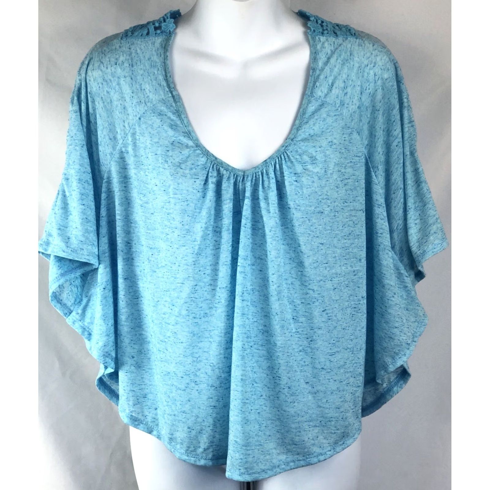 Vintage VINTAGE American dream Blouse Shirt S Blue V-Neck Cape Butterfly Sleeve Lace Back Womens - 80s 90s Glam Bohemian Retro Fashion Gem Size S / US 4 / IT 40 - 6 Thumbnail