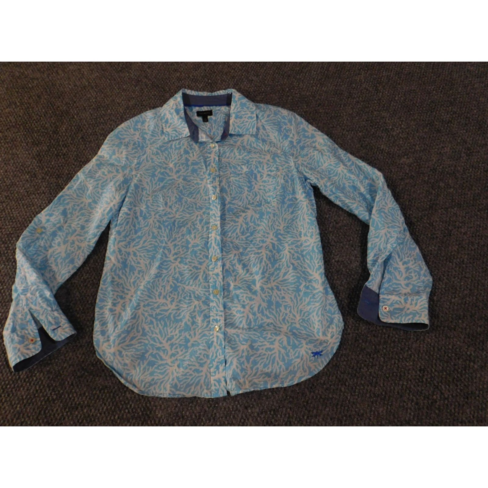 Talbots Talbots Shirt Womens Small Blue White Coral Print Button Front Long Sleeve Cotto Size S / US 4 / IT 40 - 3 Thumbnail