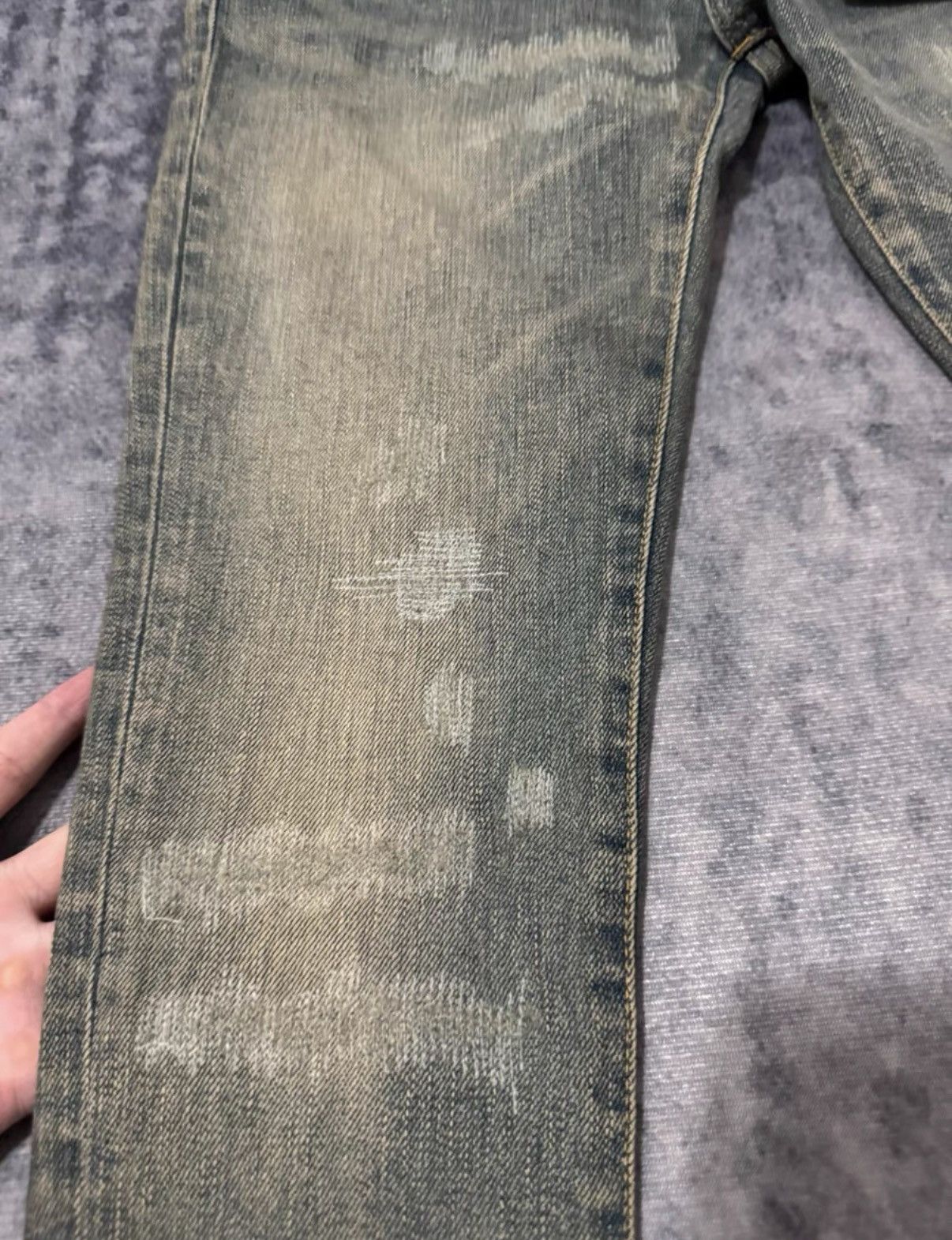 Saint Laurent Paris SLP 13FW Yellow Mud "Cat Paw" Brushed Distressed Denim Jeans Size US 27 - 4 Thumbnail