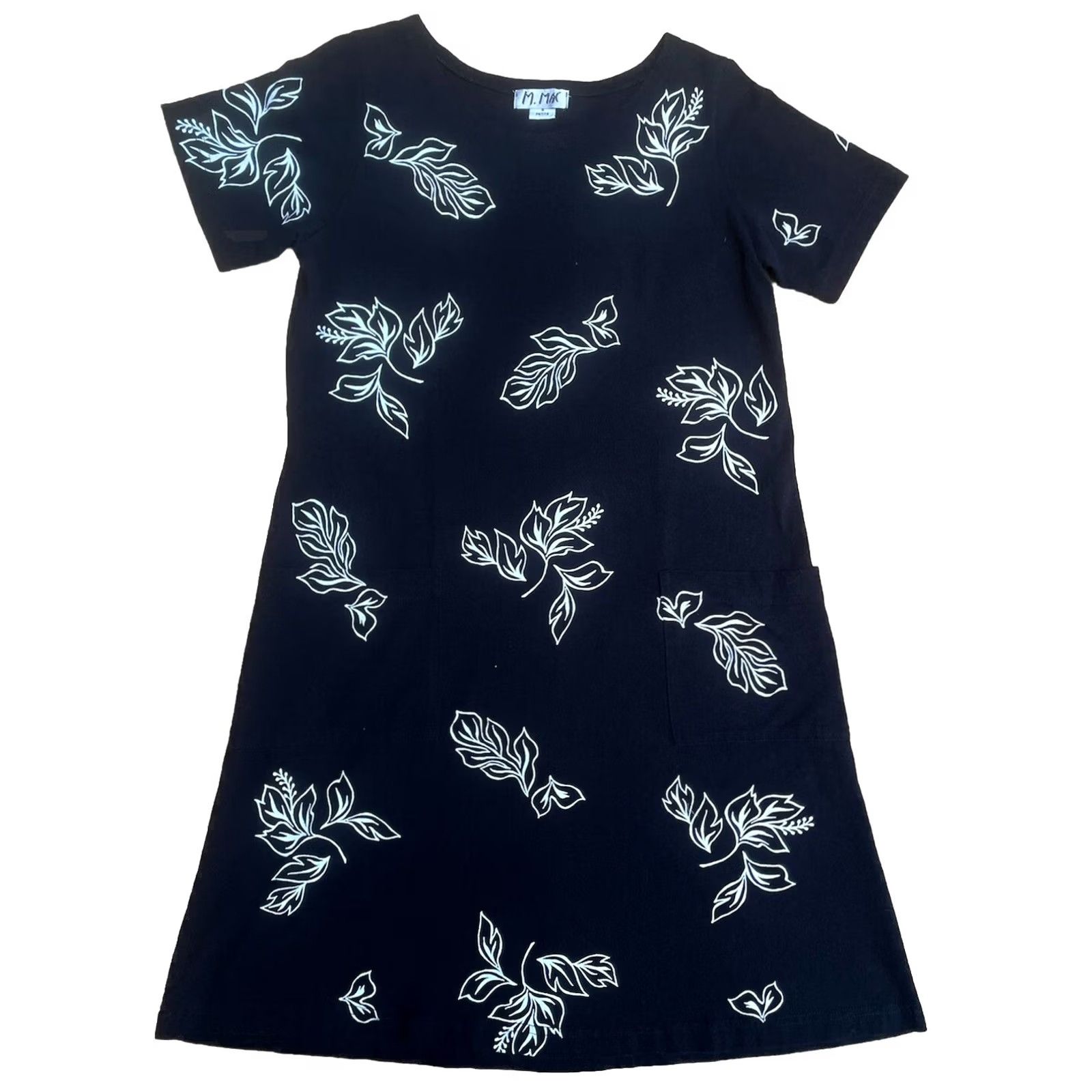 Vintage VINTAGE M Mac Maxi T Shirt Dress Petite S Floral Leaves Black White Women’s Size S Pockets Knit Cotton Long Dress Woman Vintage Summer Fall Spring Size S / US 4 / IT 40 - 2 Thumbnail