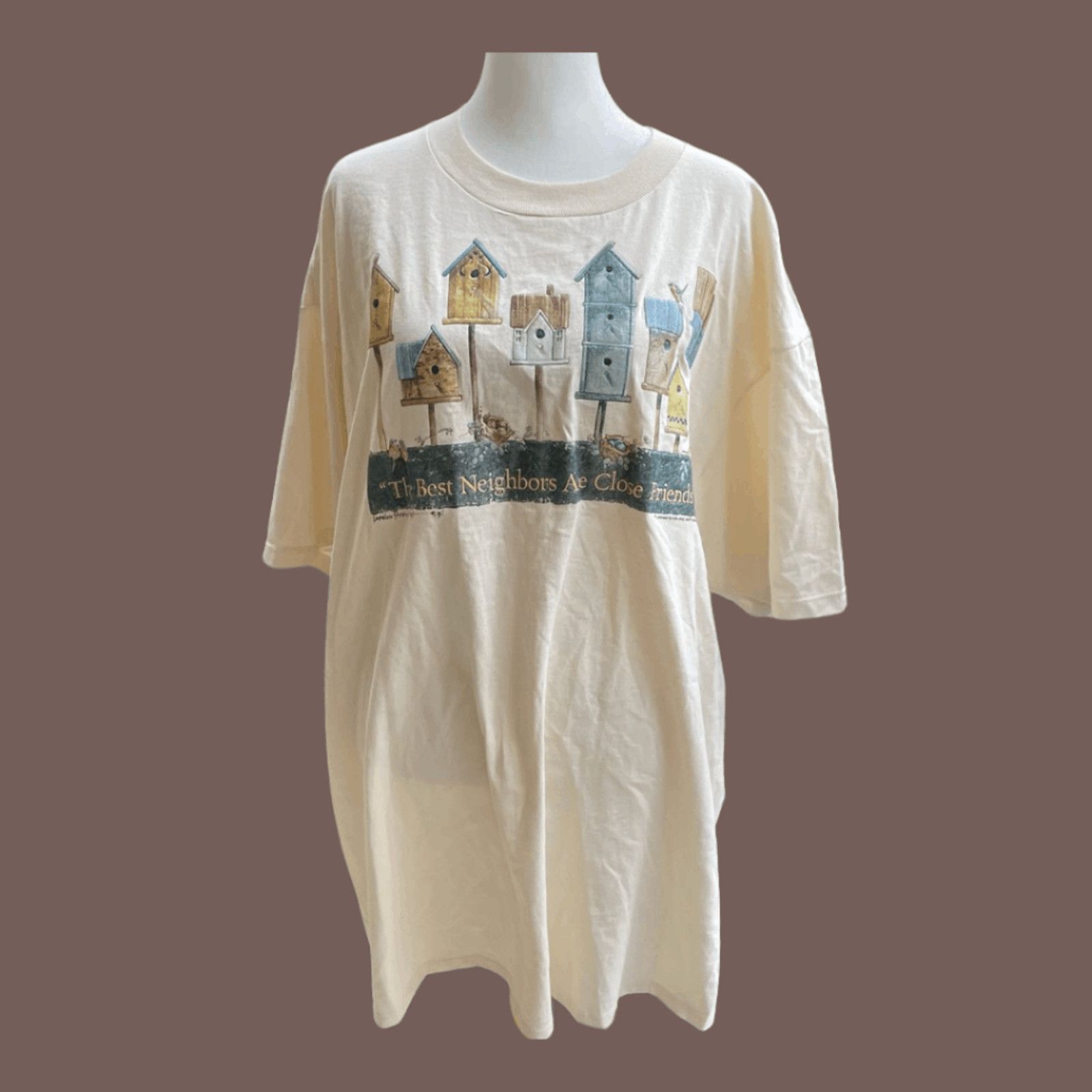 Jerzees × Vintage VTG Graphic Tee Jerzees Birdhouse Print Cream 90s Grannycore Size XXL / US 16-18 / IT 52-54 - 1 Thumbnail