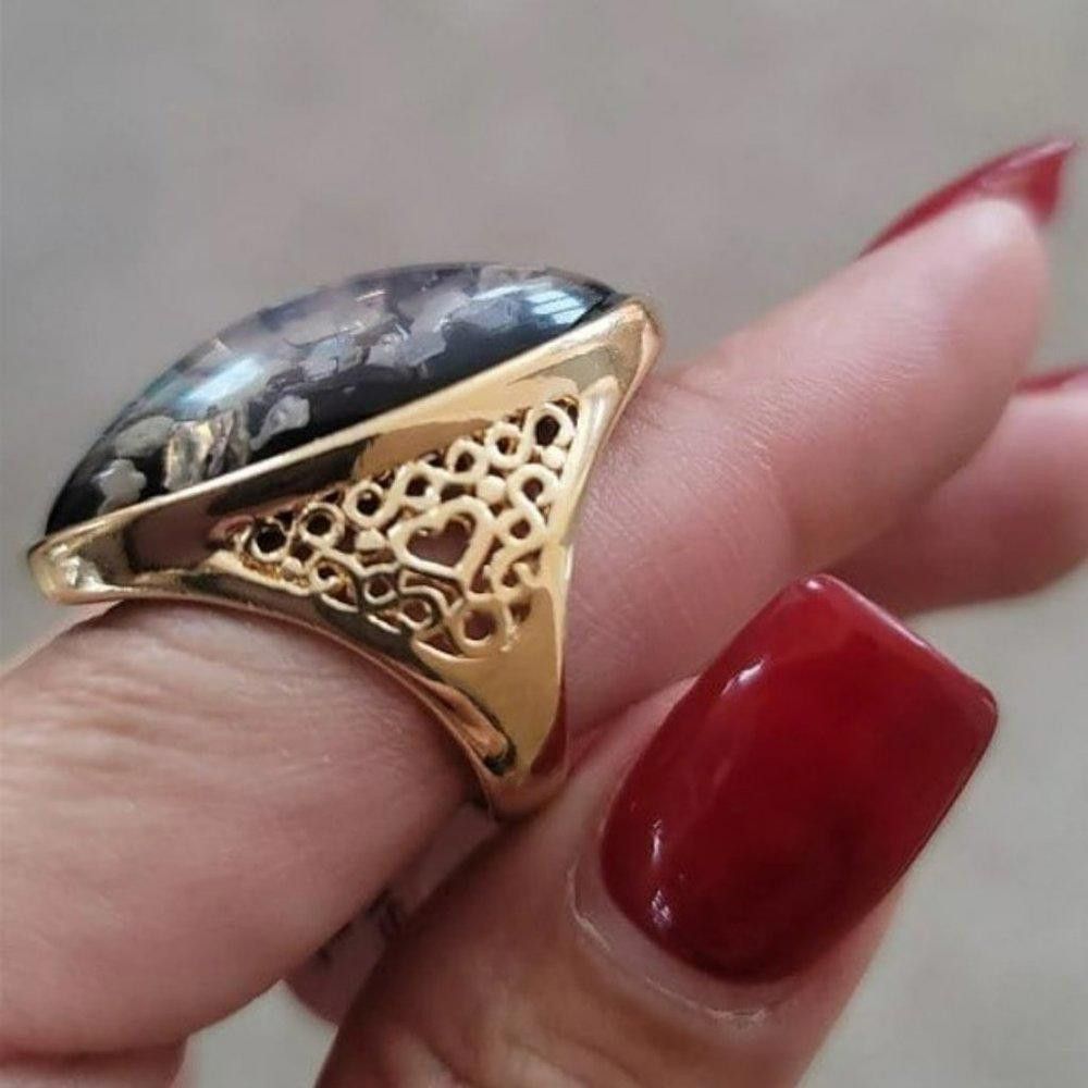 Designer Artificial Coral Big Oval Bohemian Gold Ring - Size 7 Size ONE SIZE - 5 Thumbnail