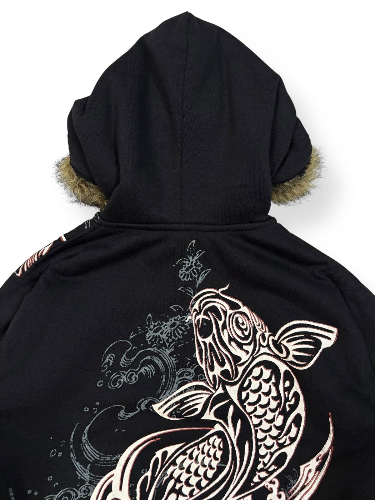 If Six Was Nine Japanese Brand Sukajan Koi Fish Printed Faux Fur Hoodie Size US M / EU 48-50 / 2 - 12 Thumbnail