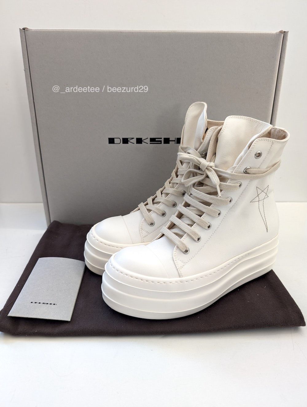 Rick Owens Drkshdw *NEW* SS20 PENTAGRAM DOUBLE BUMPER RAMONES CHALK WHITE 35.5 Size US 5.5 / IT 35.5 - 1 Thumbnail