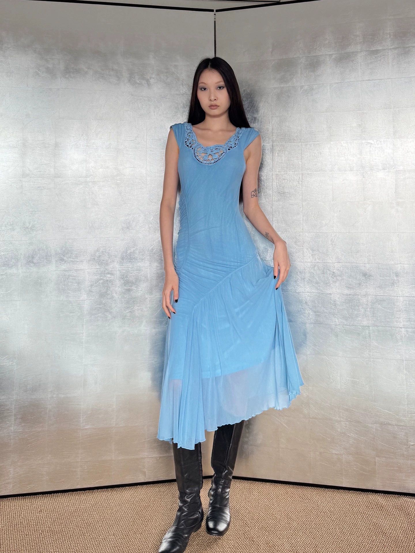 Vintage Vintage French Tulle Waist Tie Crochet 2L Dress Size XXL / US 16-18 / IT 52-54 - 3 Thumbnail