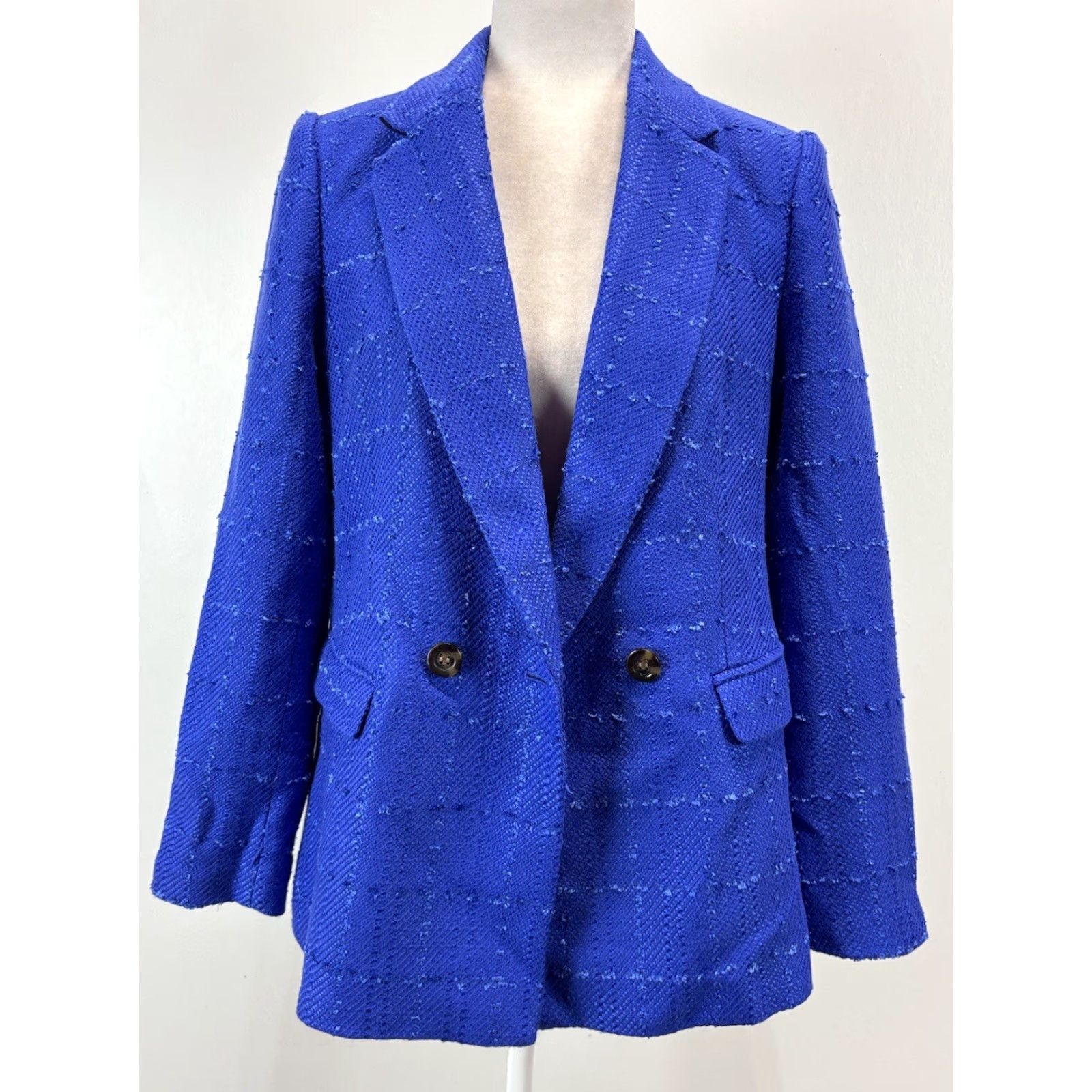 Ann Taylor VINTAGE Ann Taylor Blazer Jacket Women Petite Size 8P Long Sleeve Blue Tweed Business Fall Winter Spring Size M / US 6-8 / IT 42-44 - 7 Thumbnail