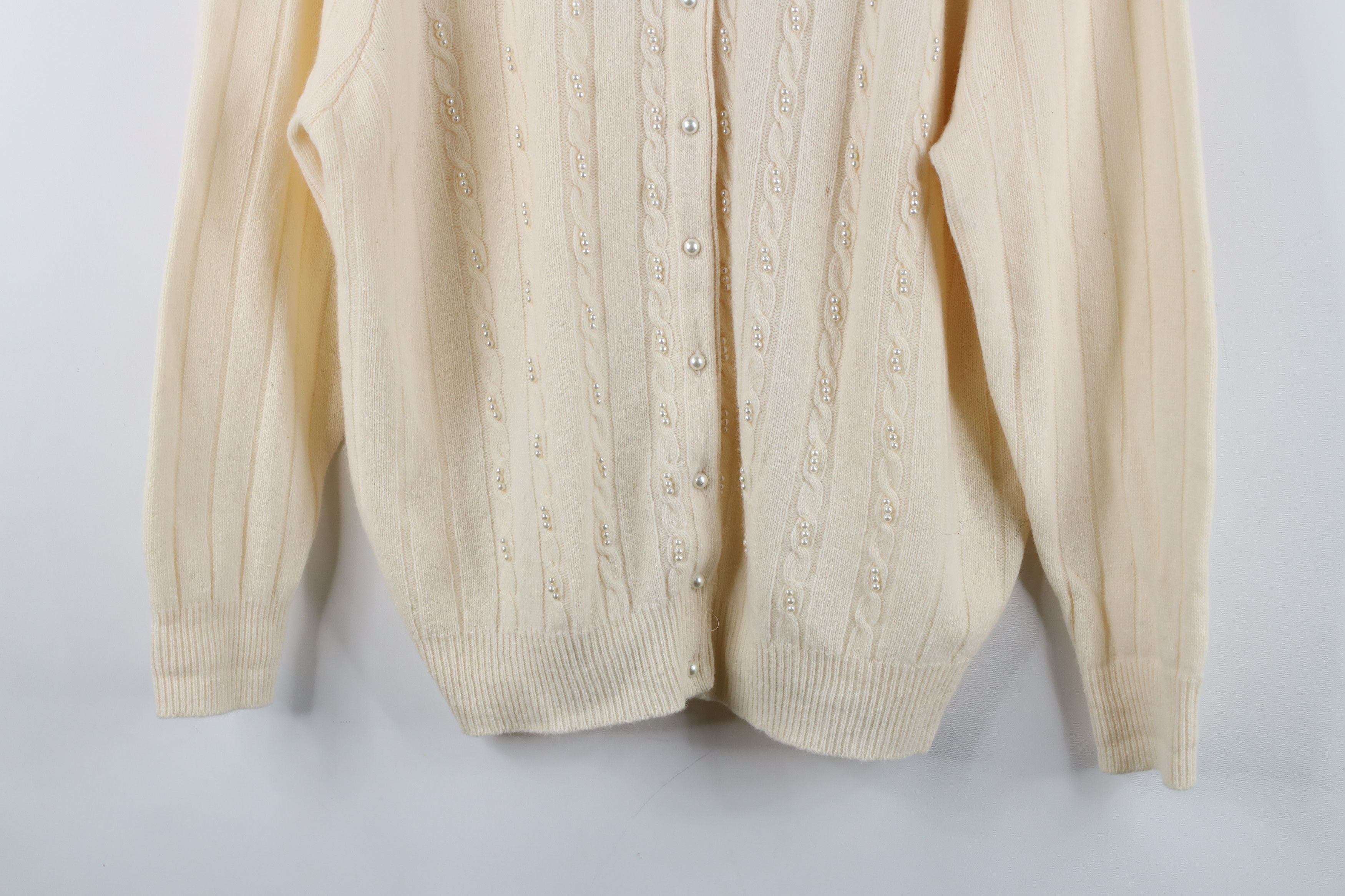 Vintage Vintage 90s Lambswool Angora Knit Cardigan Sweater Cream Size L / US 10 / IT 46 - 3 Thumbnail