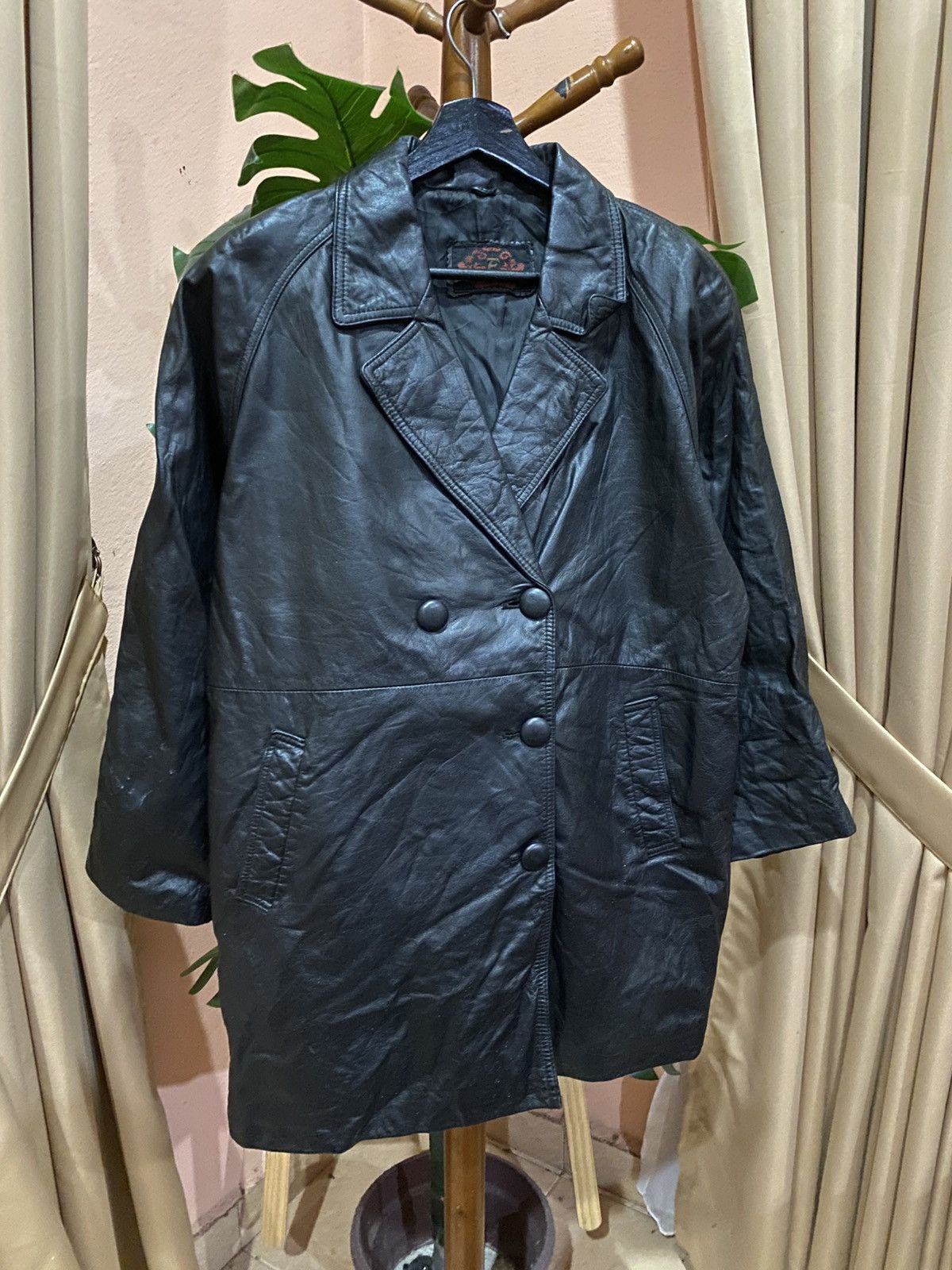 Other Vintage Elite Black Leather Double-Breasted Coat Size US M / EU 48-50 / 2 - 3 Thumbnail