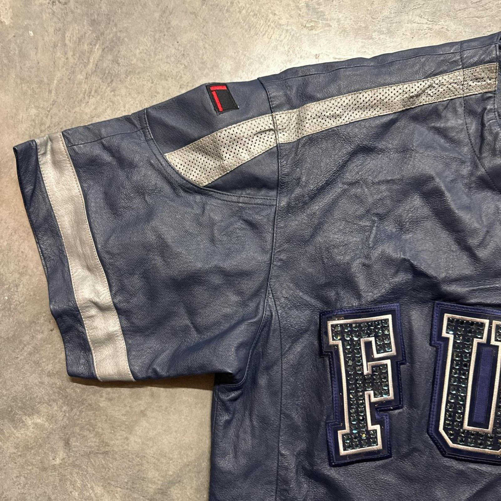Fubu × Vintage Vintage RARE Fubu Rhinestone HipHop Rap Leather Jersey Size US XXL / EU 58 / 5 - 4 Thumbnail