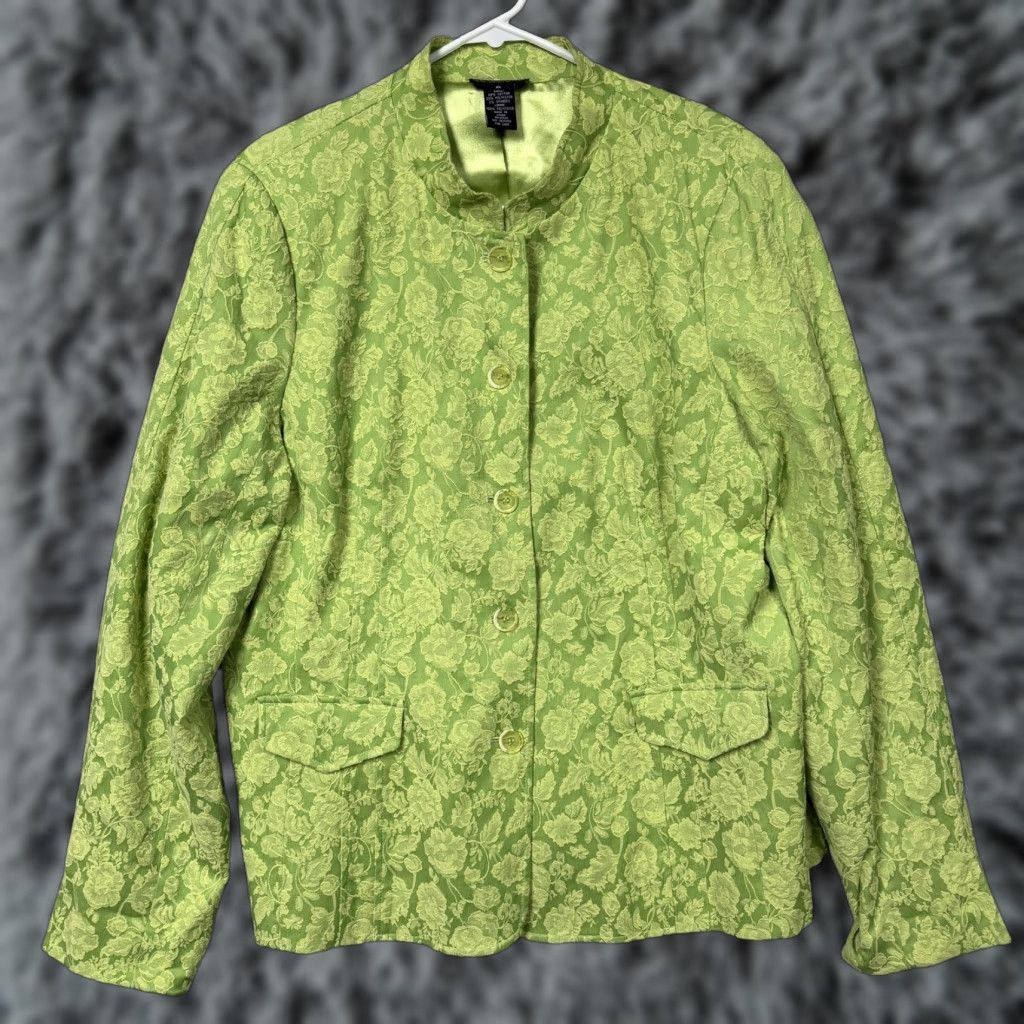 Vintage Dialogue Blazer Jacket XL Floral Jacquard Lined Shoulder Pads Office Chic Green Womens XL Size XL / US 12-14 / IT 48-50 - 1 Thumbnail