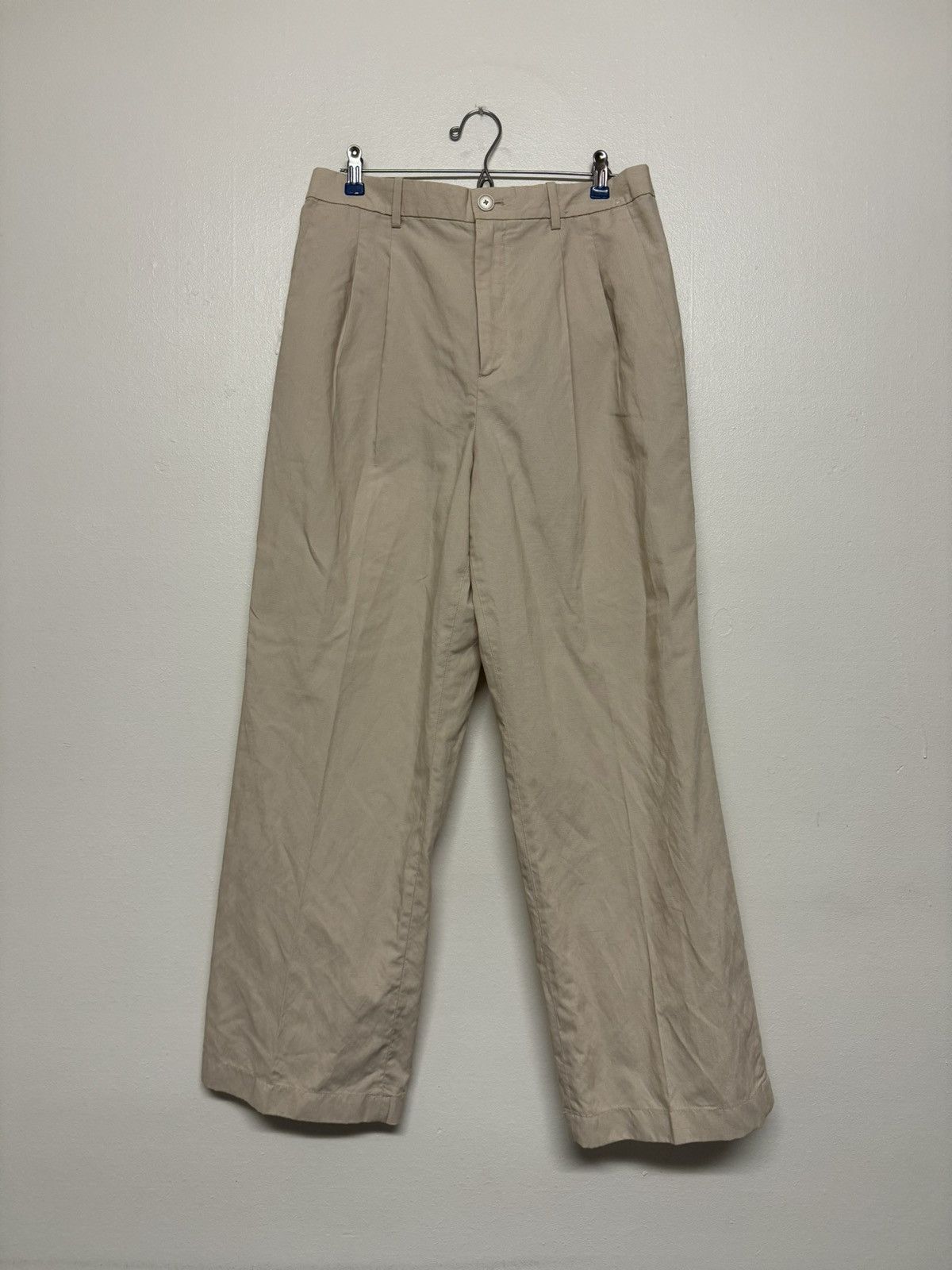 Uniqlo Uniqlo Beige Wide Leg Pleated Linen Blend Trousers | Grailed