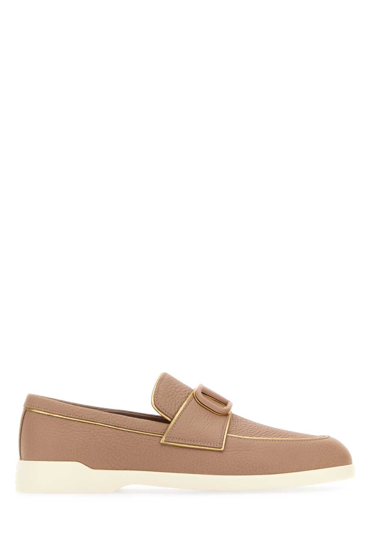 image of Valentino Garavani Antiqued Pink Leather Vlogo Loafers, Women's (Size 9)