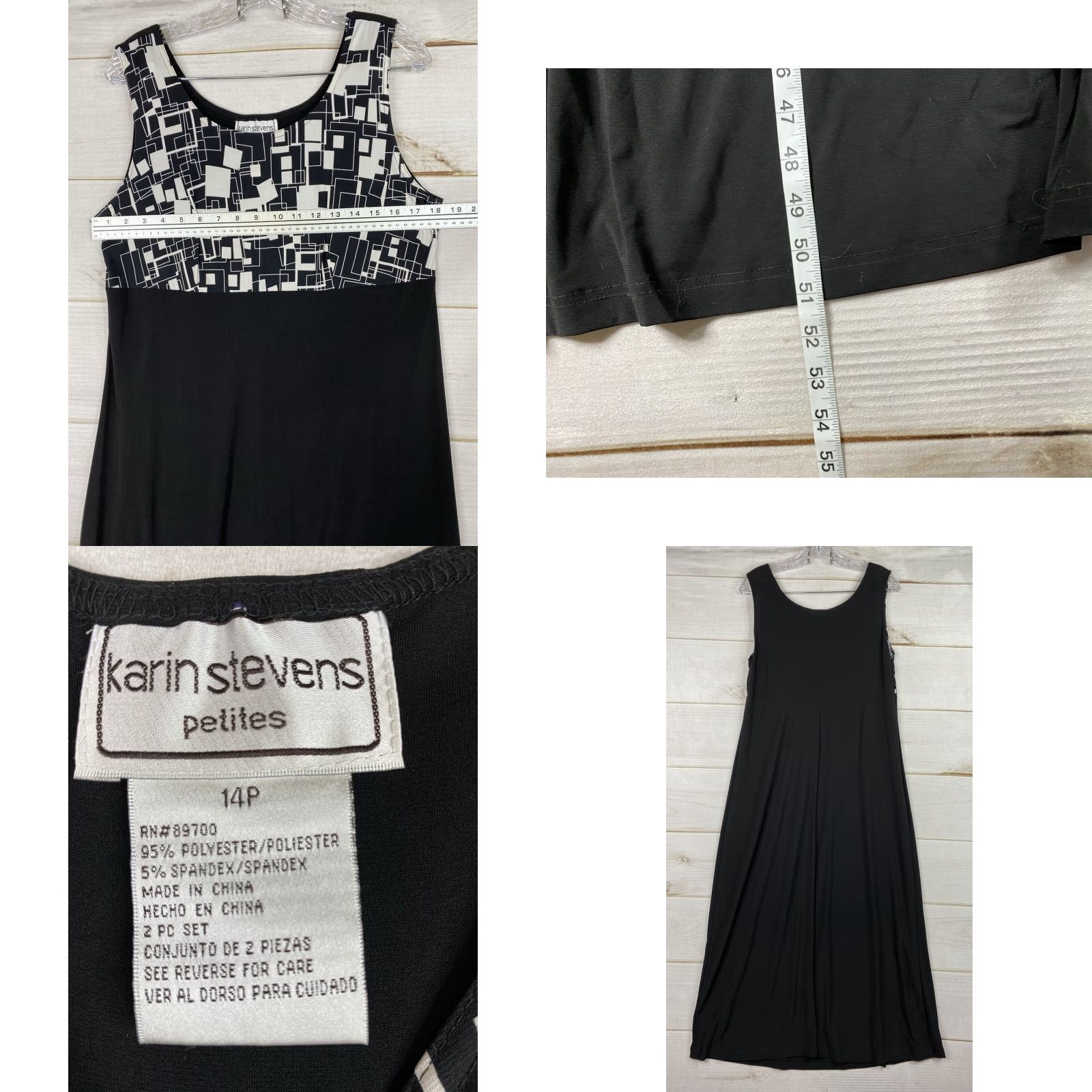 Vintage VINTAGE Karin Stevens Dress Geometric 14P Maxi Tank Dress & Jacket Black 90s Slit NWT Women Womens Size XL / US 12-14 / IT 48-50 - 8 Thumbnail