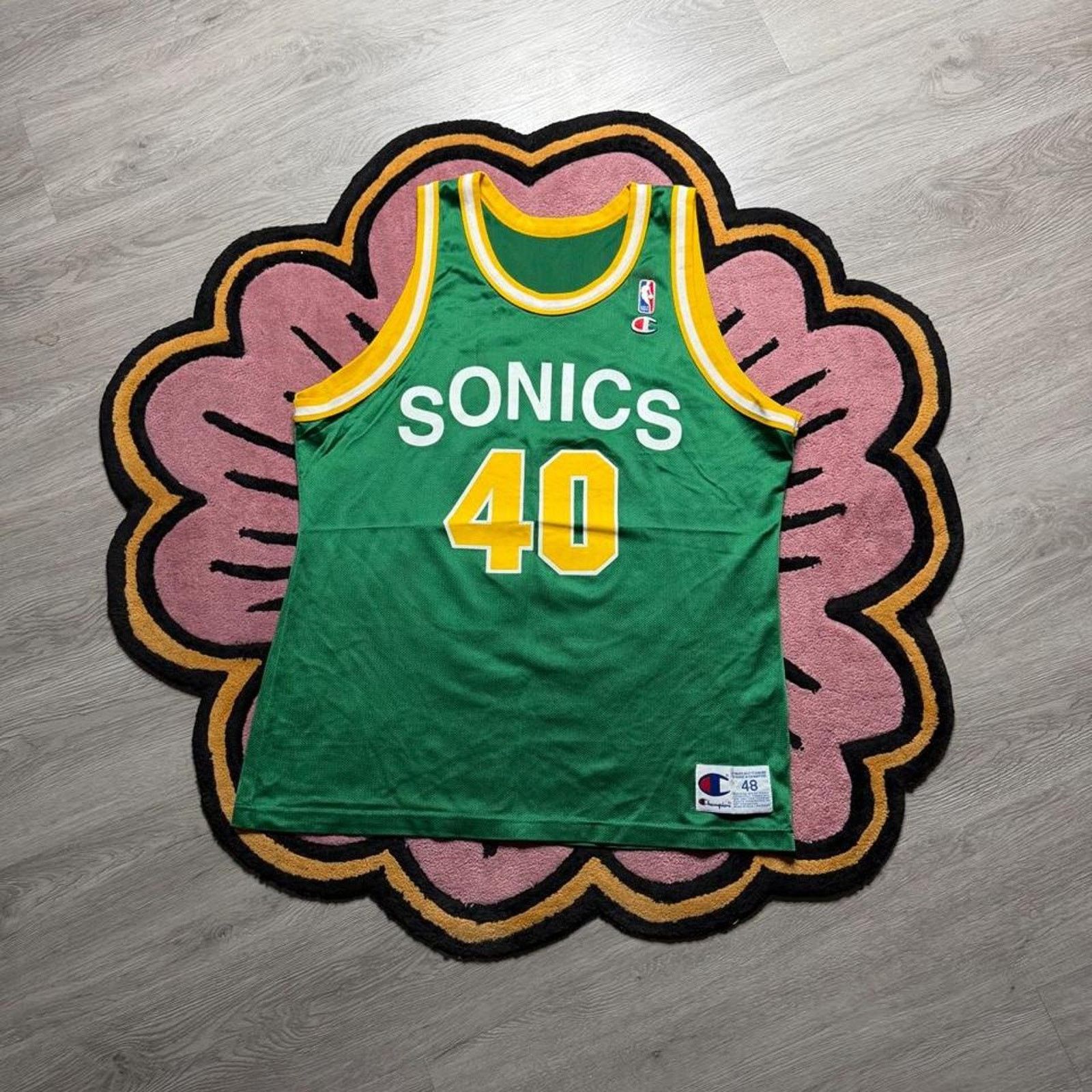 Vintage 90’s Champion Seattle Supersonics Shawn Kemp Jersey in Green, Men's (Size Xl)