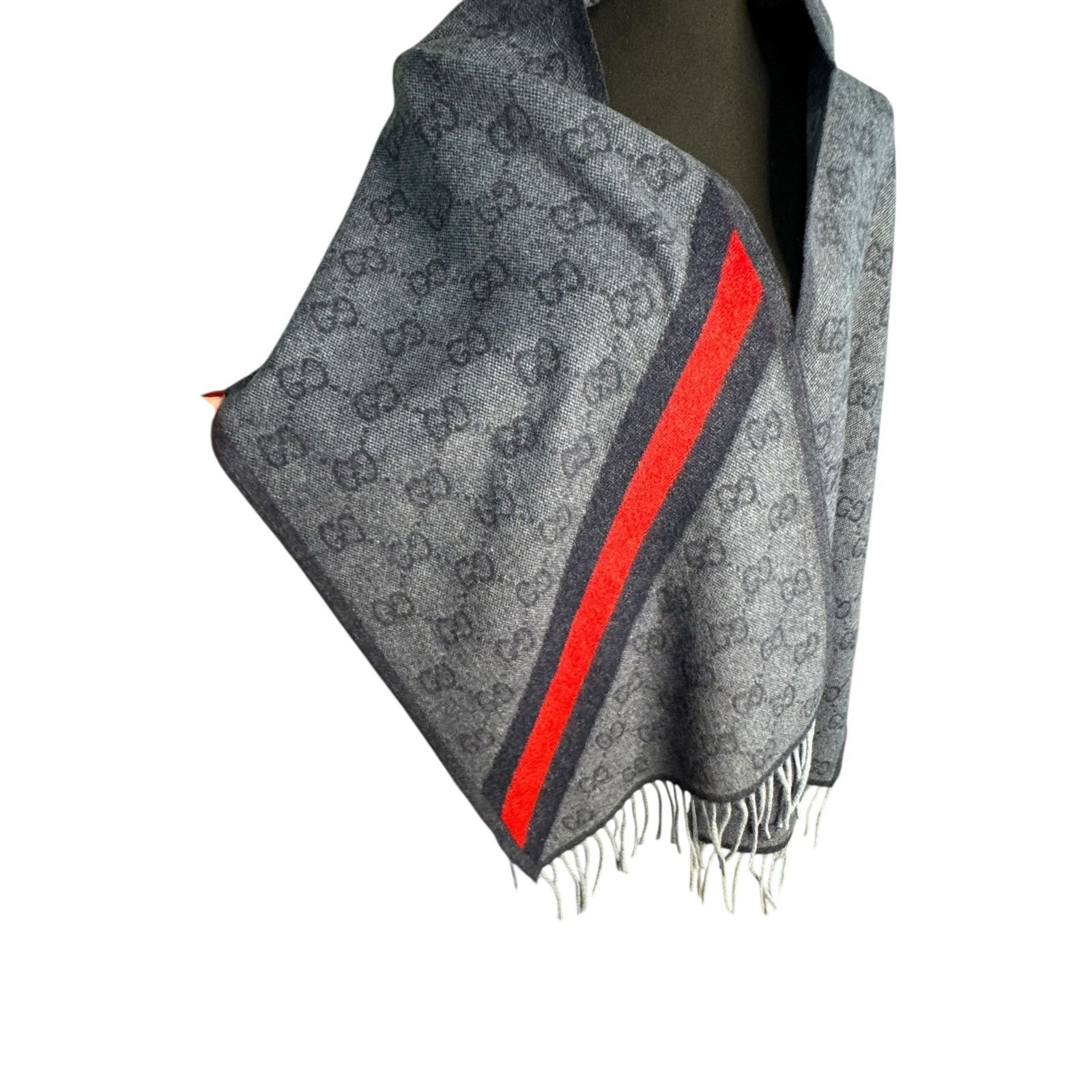 Gucci Gucci Nikky Wool GG Monogram Web Stripe Scarf Midnight Blue Size ONE SIZE - 5 Thumbnail