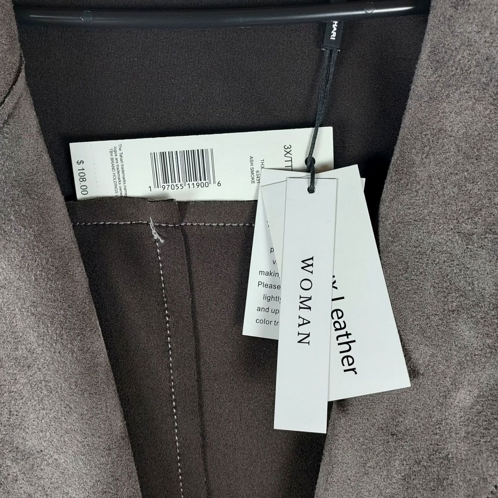Vintage Tahari 3X Faux Leather Open Front Jacket Plus Size Topper Ash Smoke NWT Size XXL / US 16-18 / IT 52-54 - 4 Thumbnail