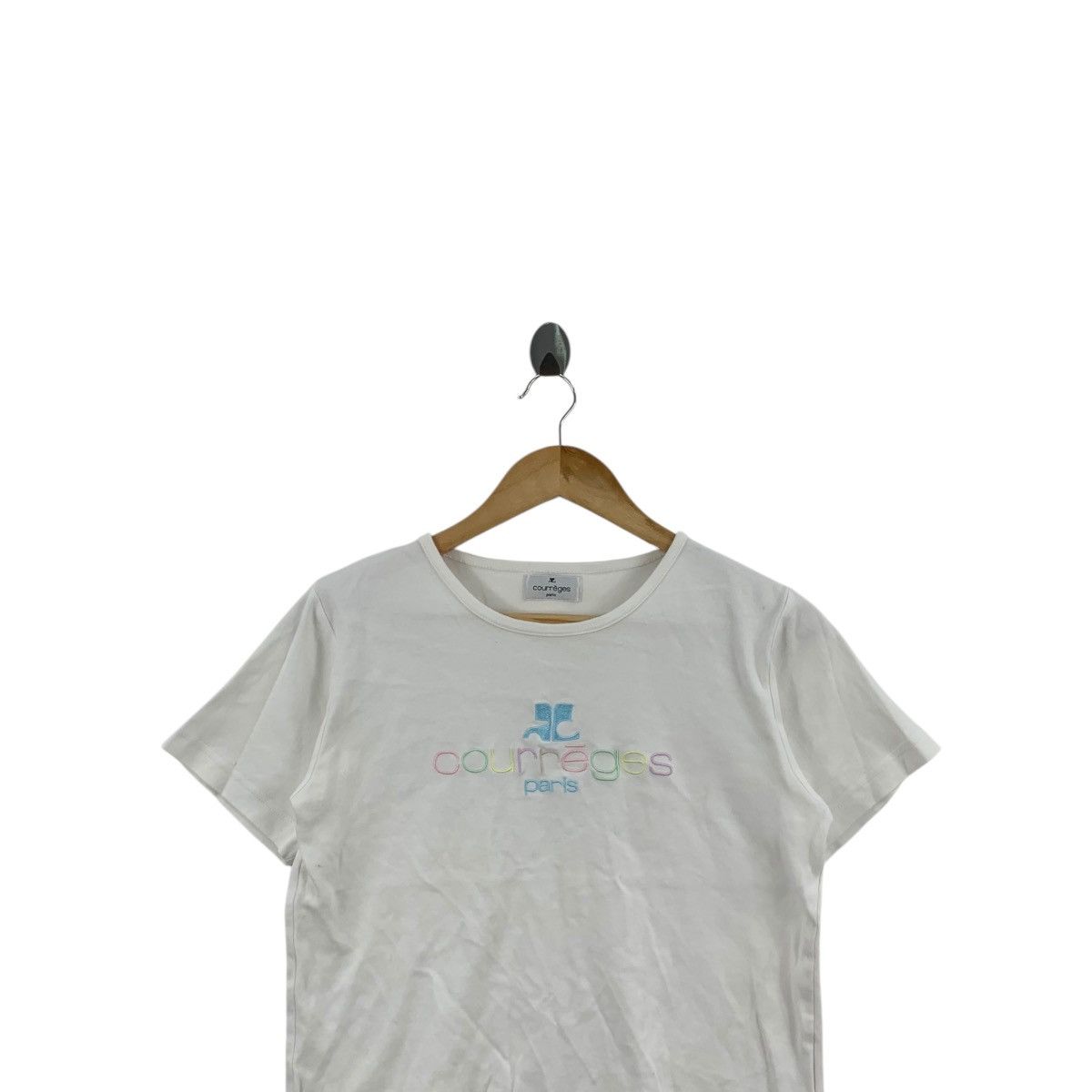 Courreges Vintage COURREGES PARIS Embroidered Logo Tee Shirt Top Size S / US 4 / IT 40 - 2 Thumbnail