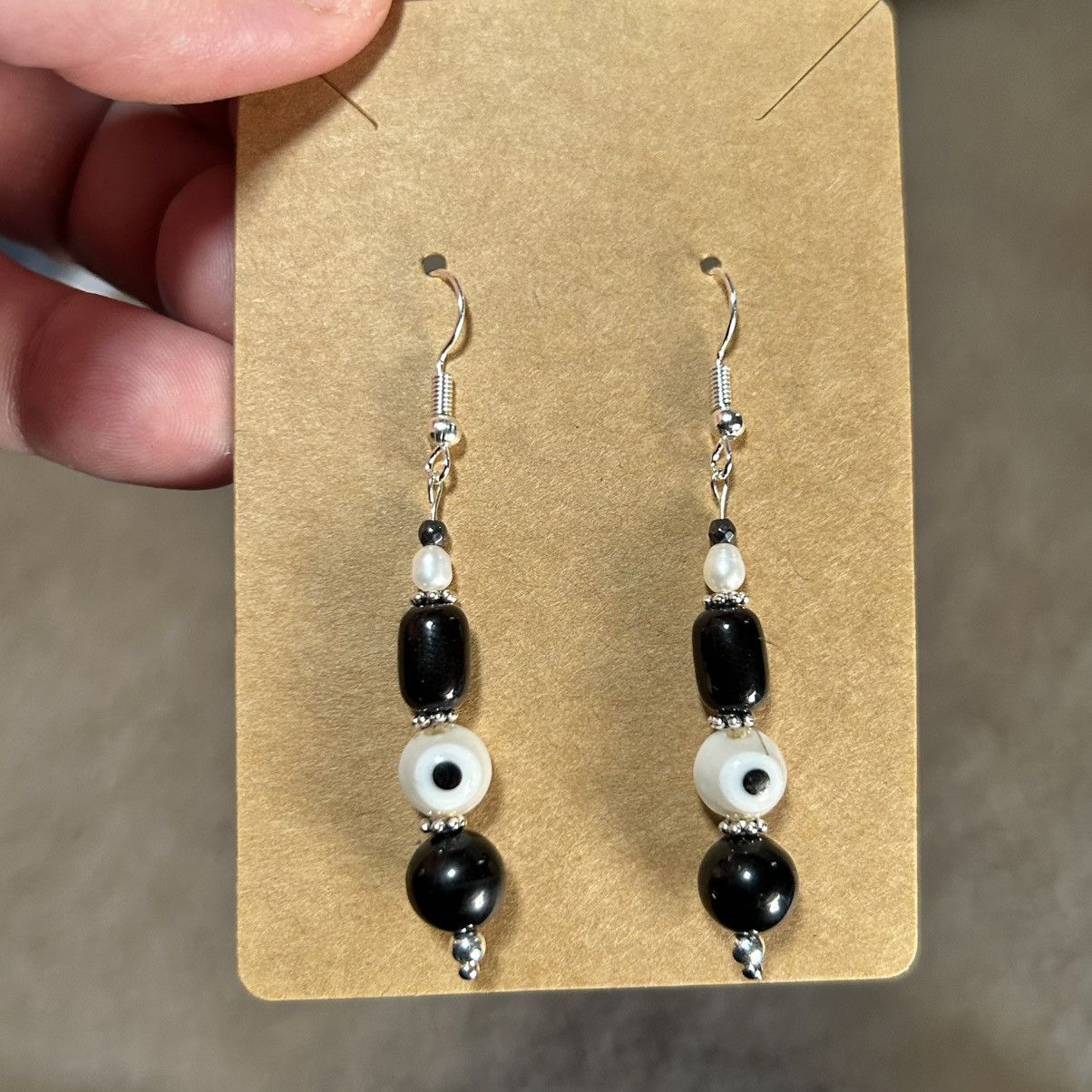 Handmade Handcrafted elegant vintage bead cat eye glass earrings Size ONE SIZE - 2 Thumbnail