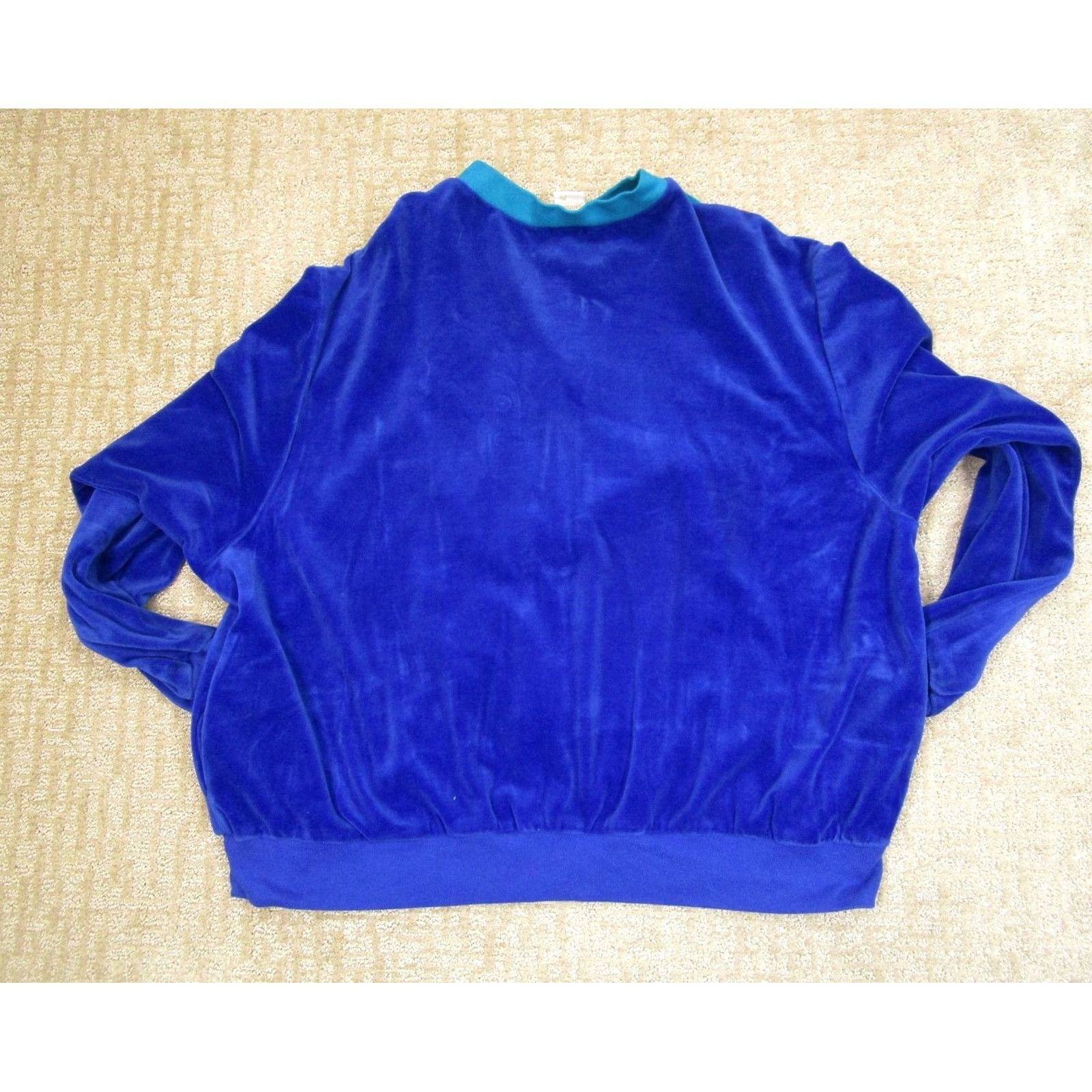 Jantzen VINTAGE Jantzen Windbreaker Jacket Women 3X Blue Velour Striped USA 80s Retro Distressed Logo Jacket/Coat Size XXL / US 16-18 / IT 52-54 - 3 Thumbnail