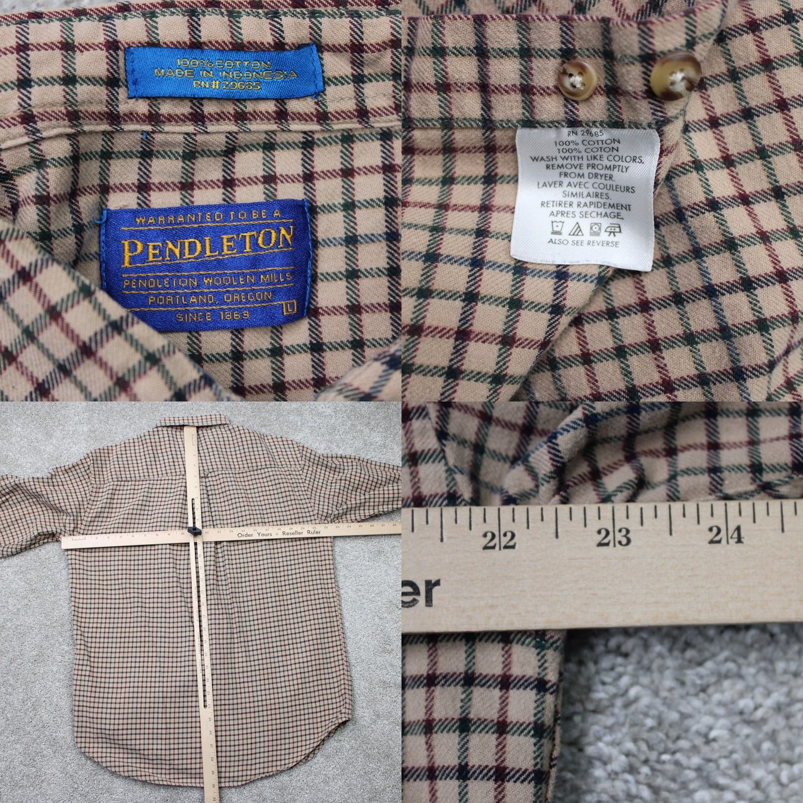 Pendleton Pendleton Shirt Mens Large Brown/Green Plaid Flannel 100% Cotton Long Sleeve Button-Up Size US L / EU 52-54 / 3 - 8 Thumbnail