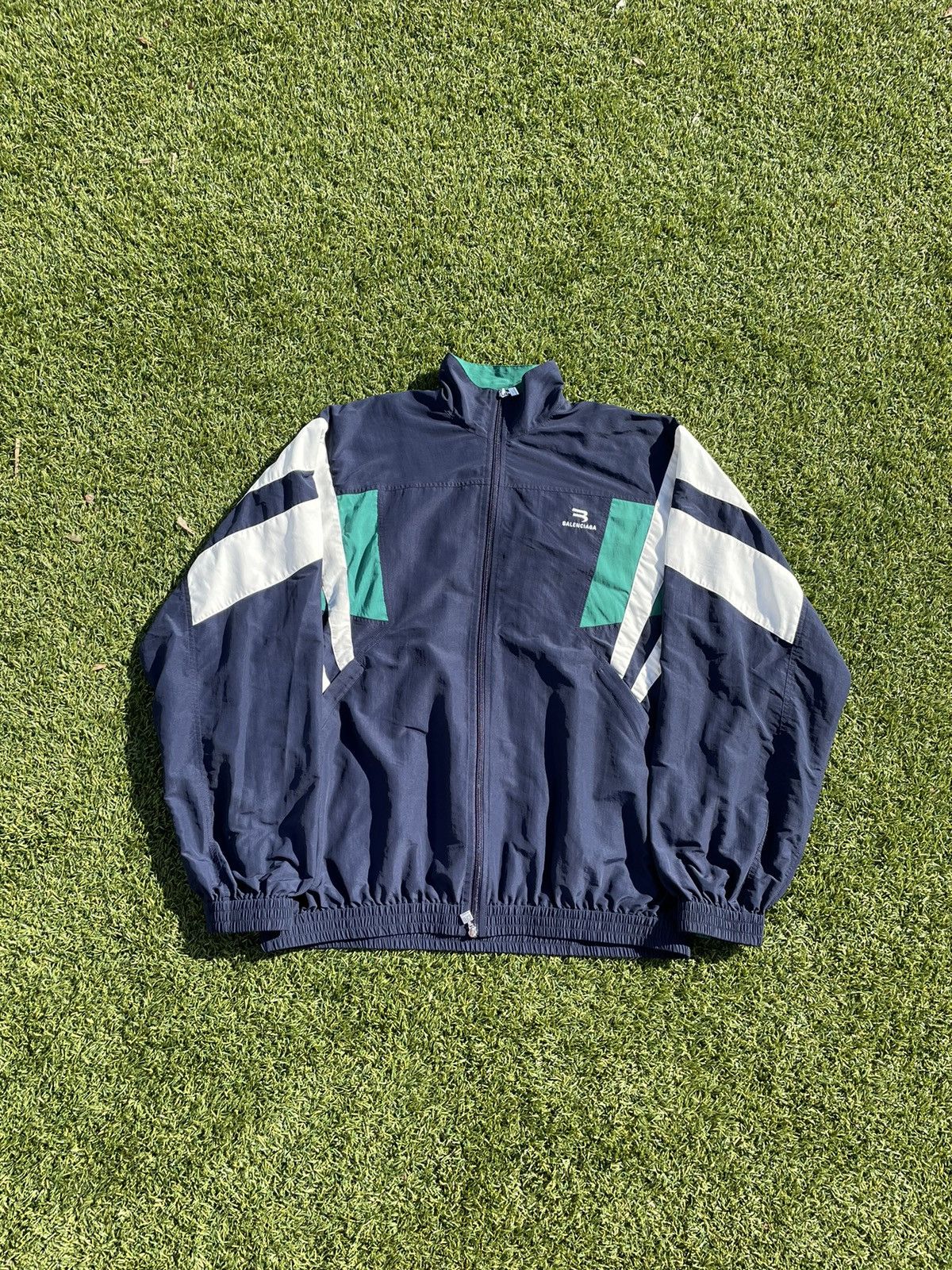 image of Ss22 Balenciaga Sporty B Racer Oversized Track Jacket in Navy, Men's (Size XL)