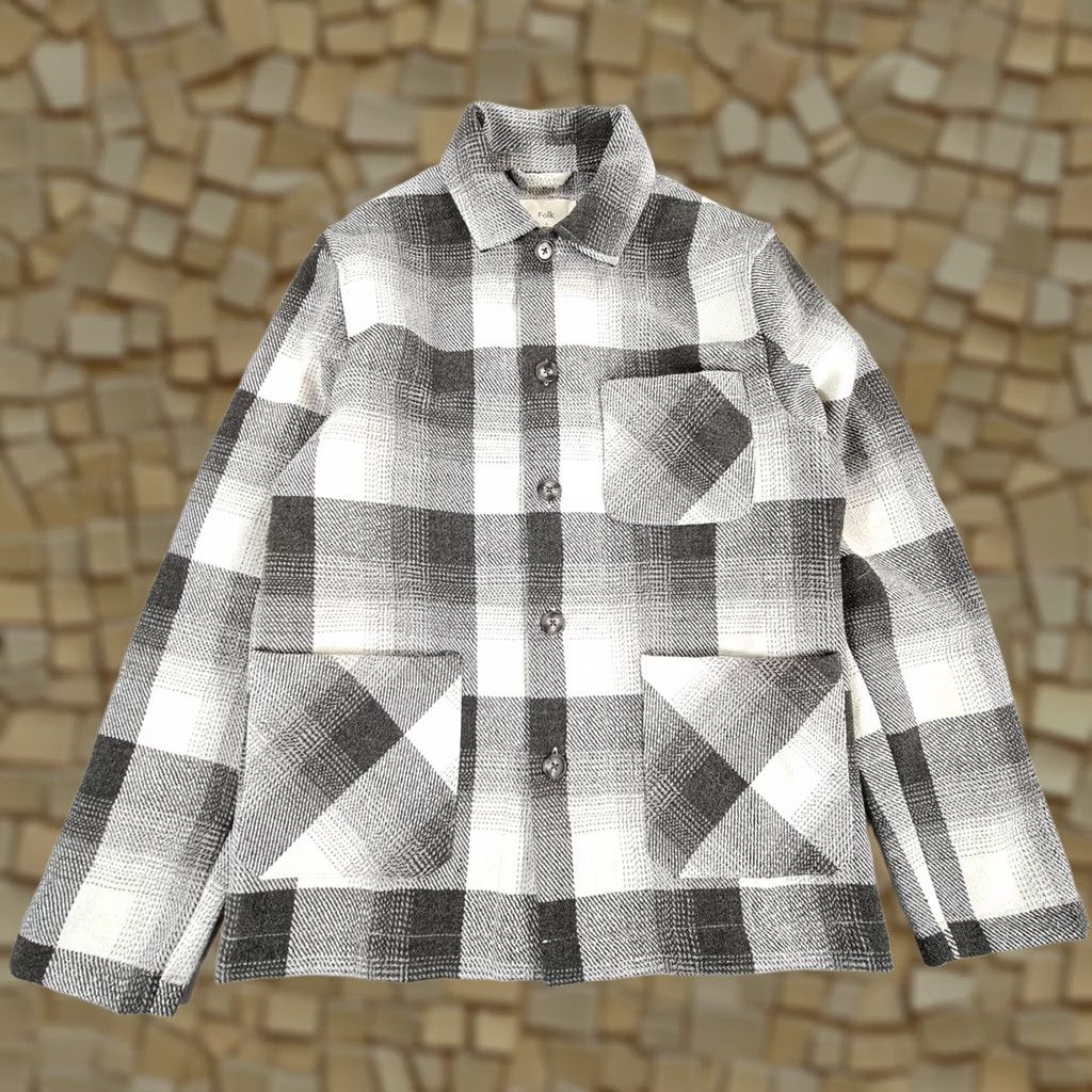 Folk Folk Jacket Shirt Overshirt Grey Medium Checkered Collared Shacket 3 Pocket Button Mens Size US M / EU 48-50 / 2 - 1 Thumbnail