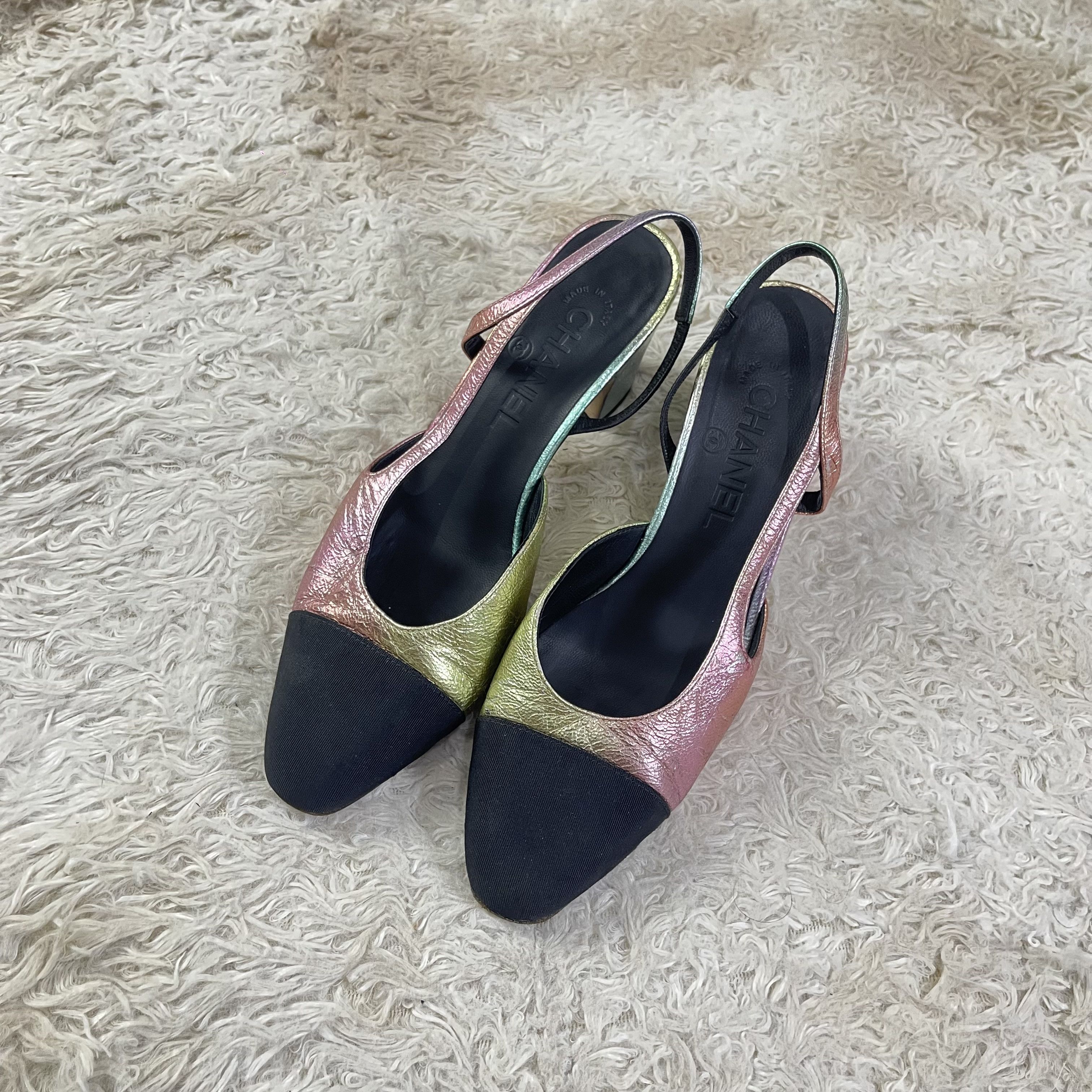Chanel Chanel Multicolor Slingback Leather Sandals Size US 7 / IT 37 - 1 Thumbnail