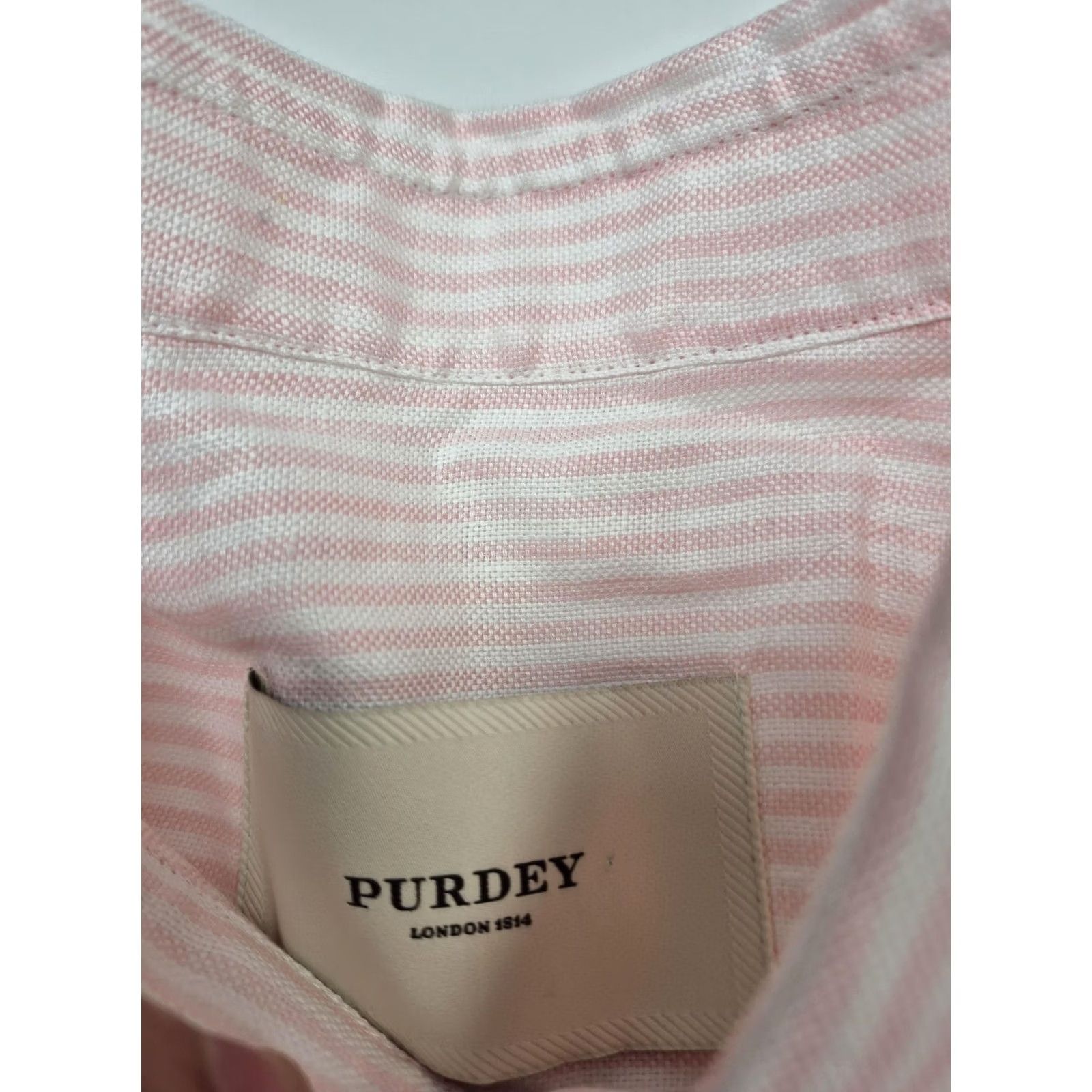 Pinko Purdey Shirt Mens XL Pink Striped Linen Button-Down Long Sleeve Lightweight Regular Fit Size US XL / EU 56 / 4 - 6 Thumbnail